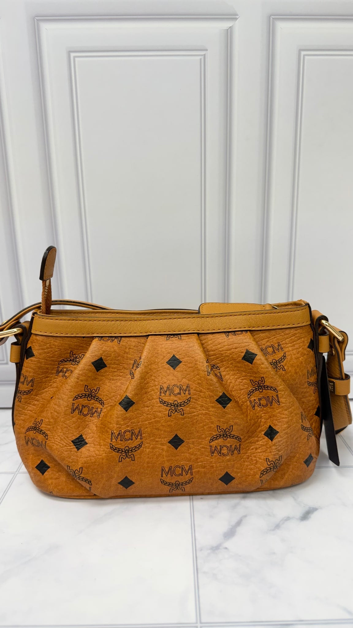 MCM Brown Visetos Leather Shoulder Bag 