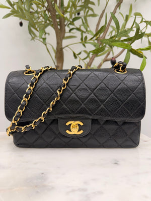 Chanel Black Quilted Caviar Leather Small Classic Double Flap Bag