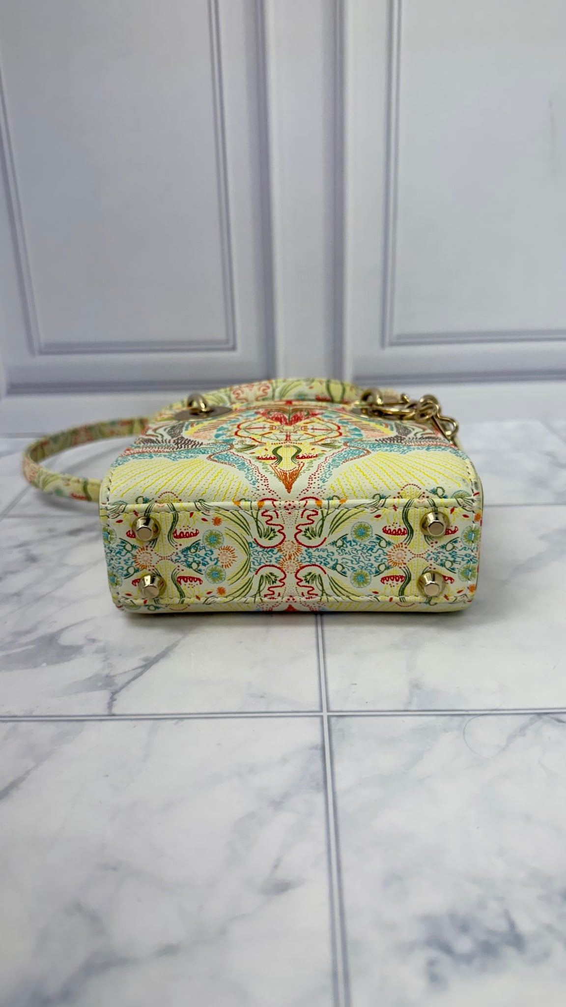 Christian Dior Ivory Multicolor Leather Embroidered In Lights Micro Lady Dior Handbag 