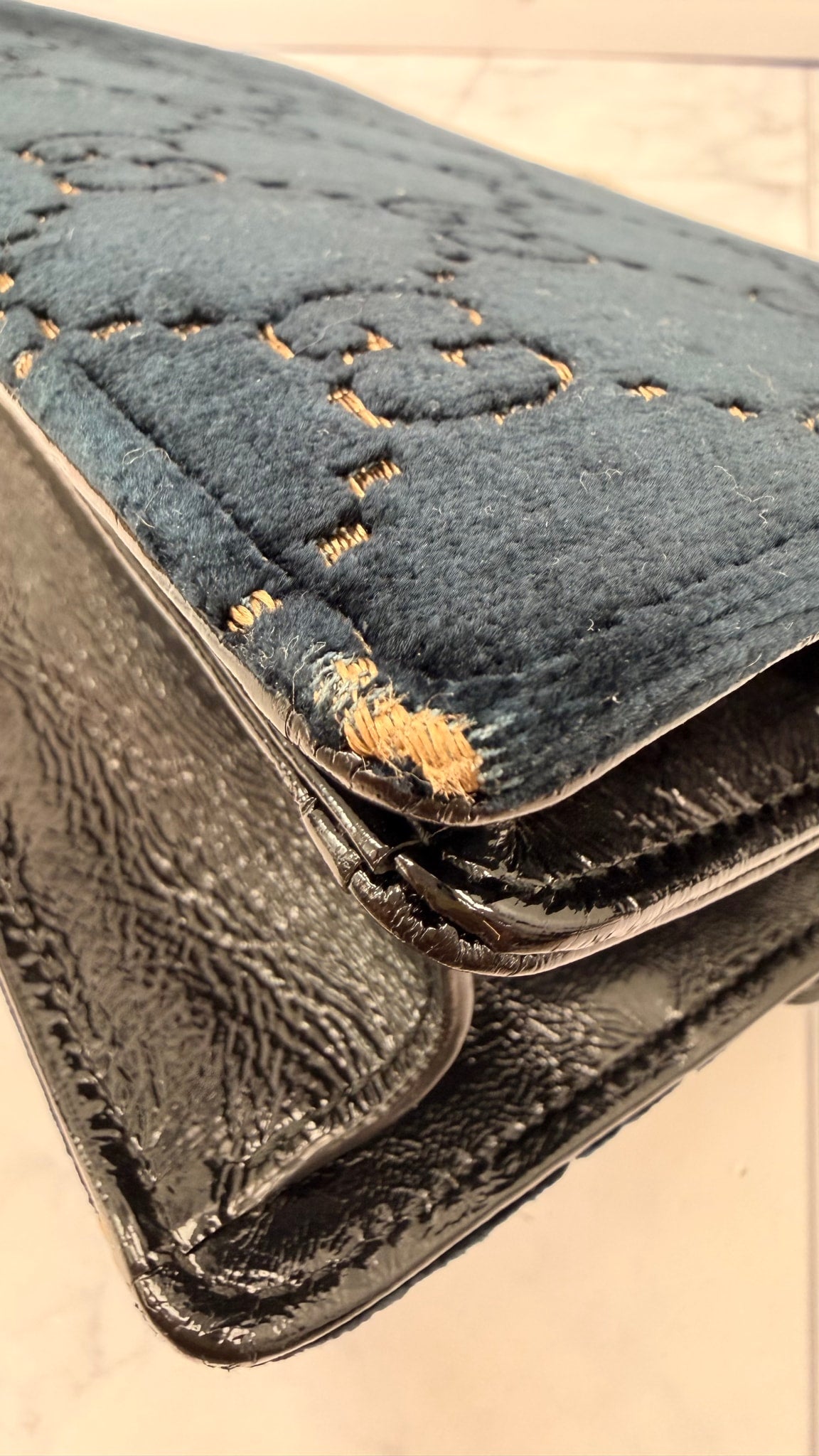 Gucci Navy GG Monogram Velvet Small Dionysus Shoulder Bag