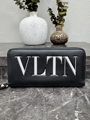Valentino Black Leather Long Zippy Wallet