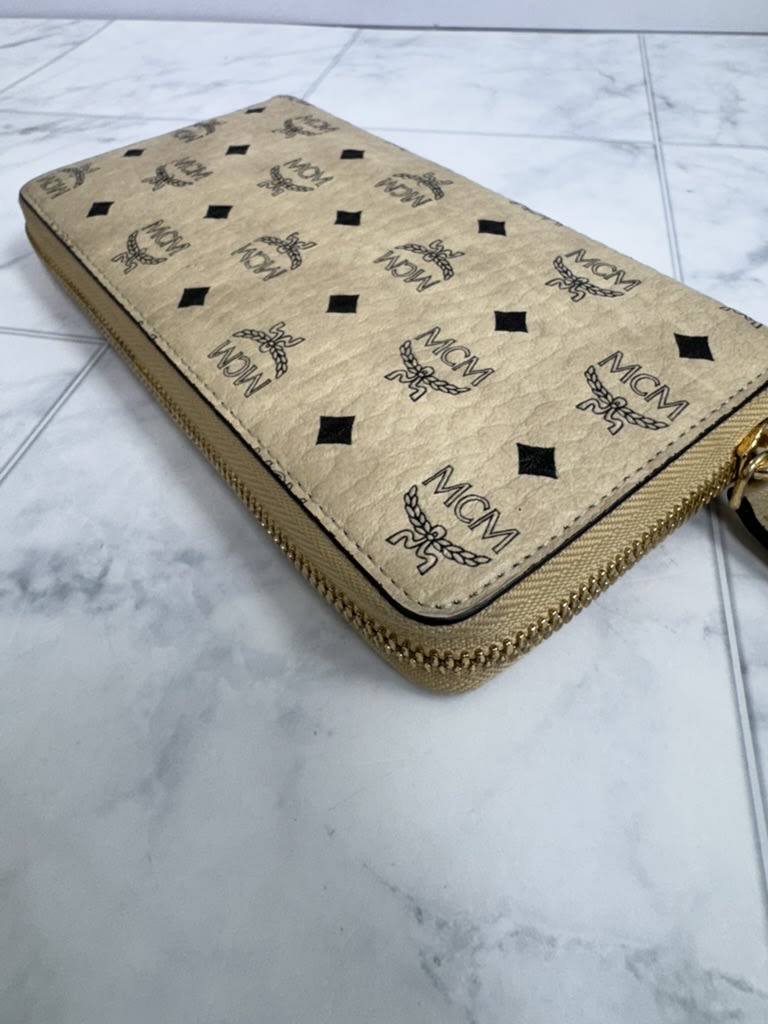 MCM Beige Visetos Monogram Leather Zippy Wallet