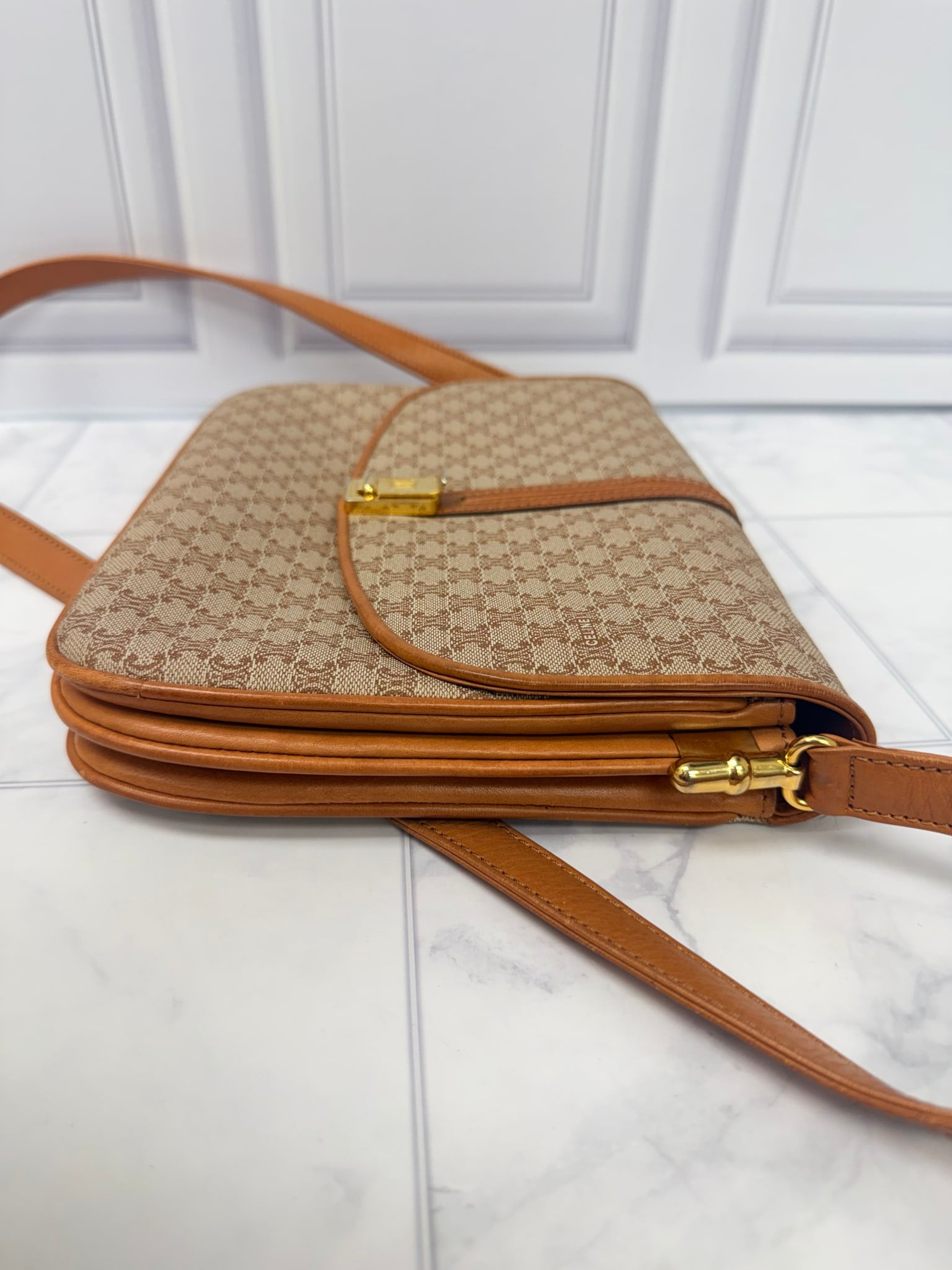 Celine Beige Macadam Canvas Shoulder Bag 