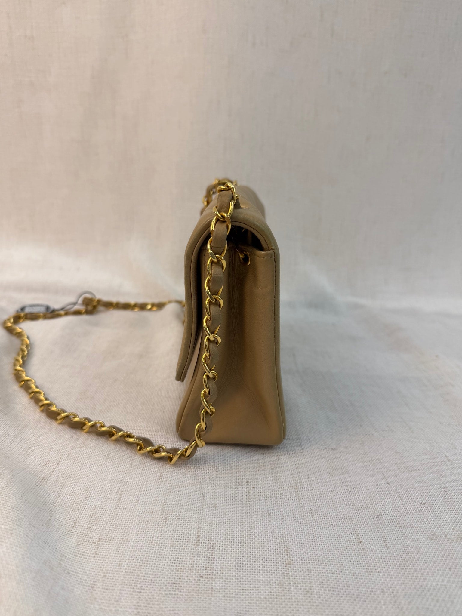 Chanel Beige Lambskin CC Mademoiselle Single Flap Bag