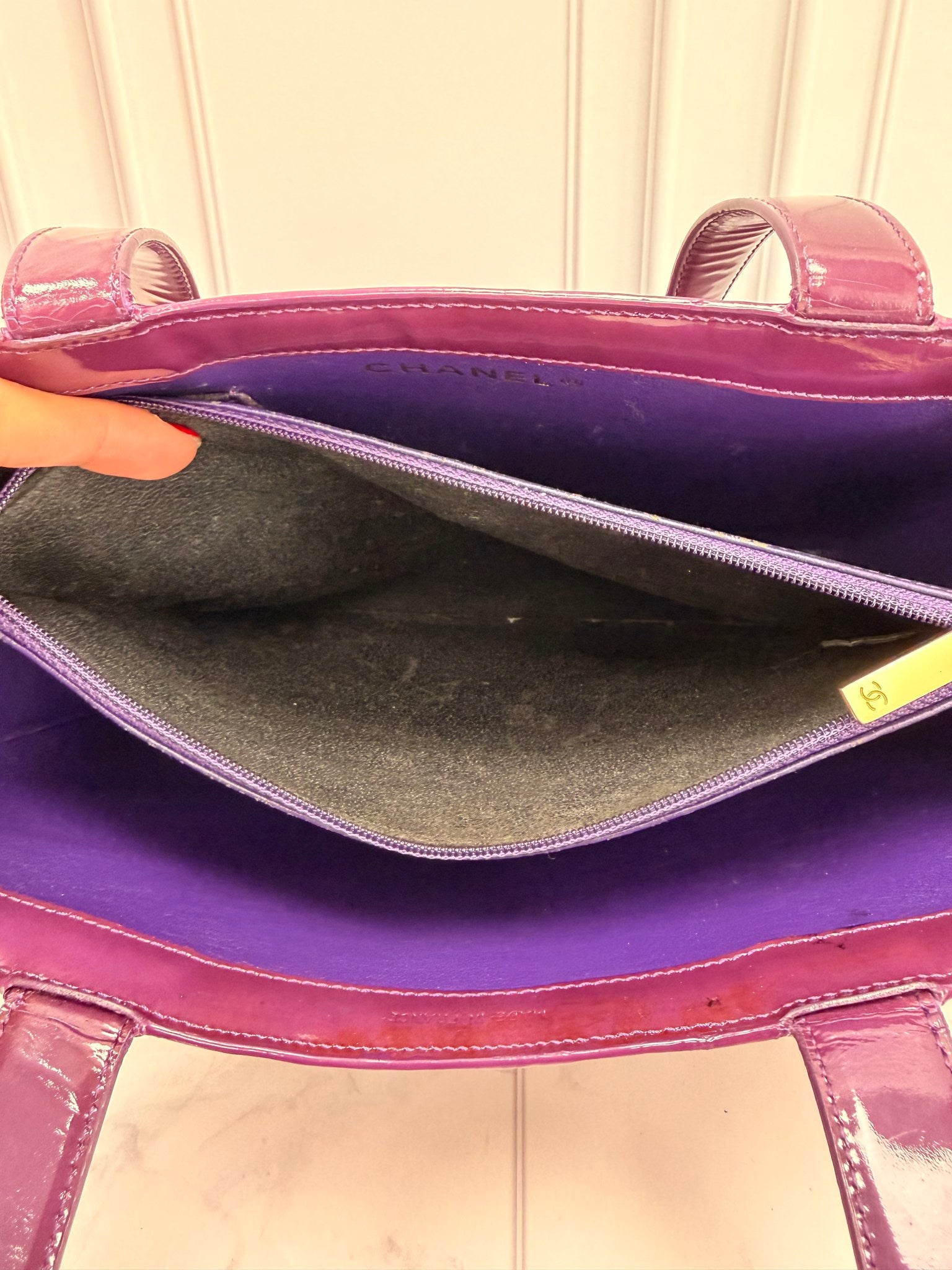 Chanel Purple Patent Leather Shopping Tote 
