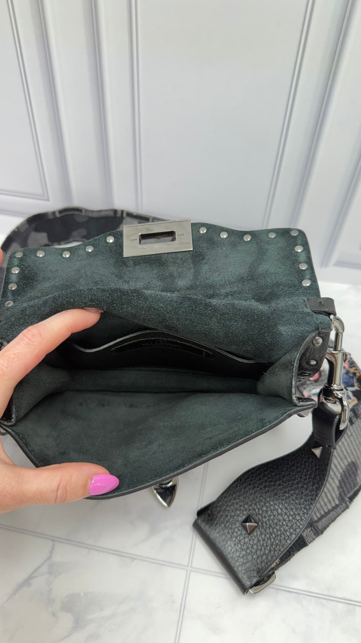 Valentino Black Grained Leather Studded Crossbody