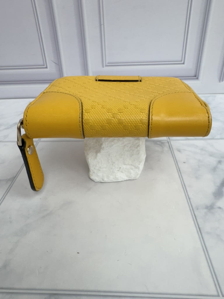 Gucci Yellow Diamante Leather Compact Zippy Wallet