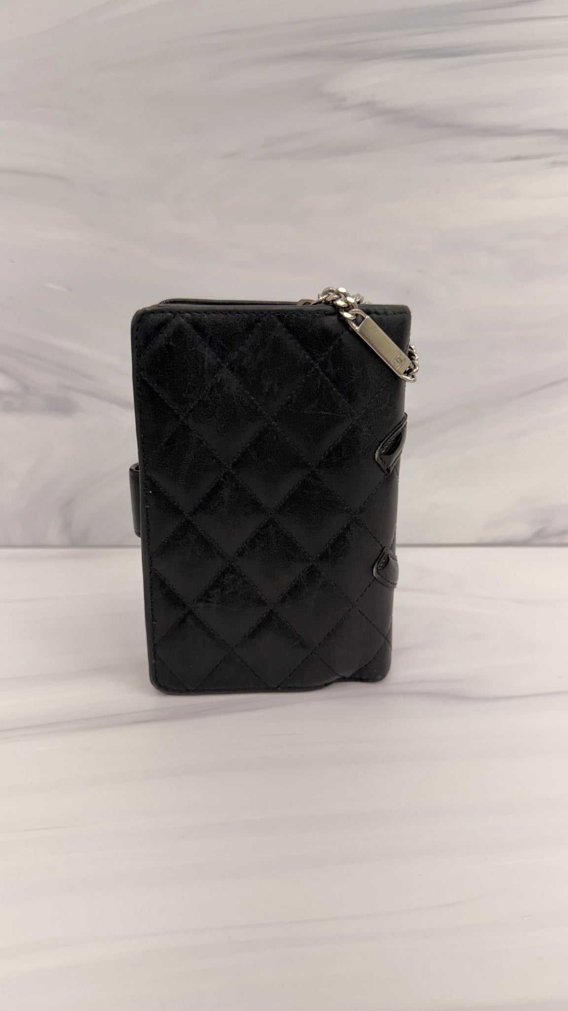 Chanel Black Calfskin Quilted Leather Compact Wallet 