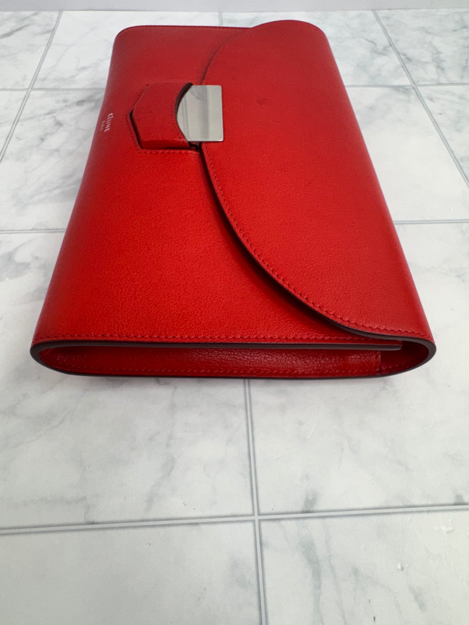 Celine Red Leather Trotteur Clutch Bag