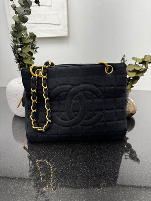 Chanel Black Quilted Jersey Chocolate Bar Timeless Tote Bag