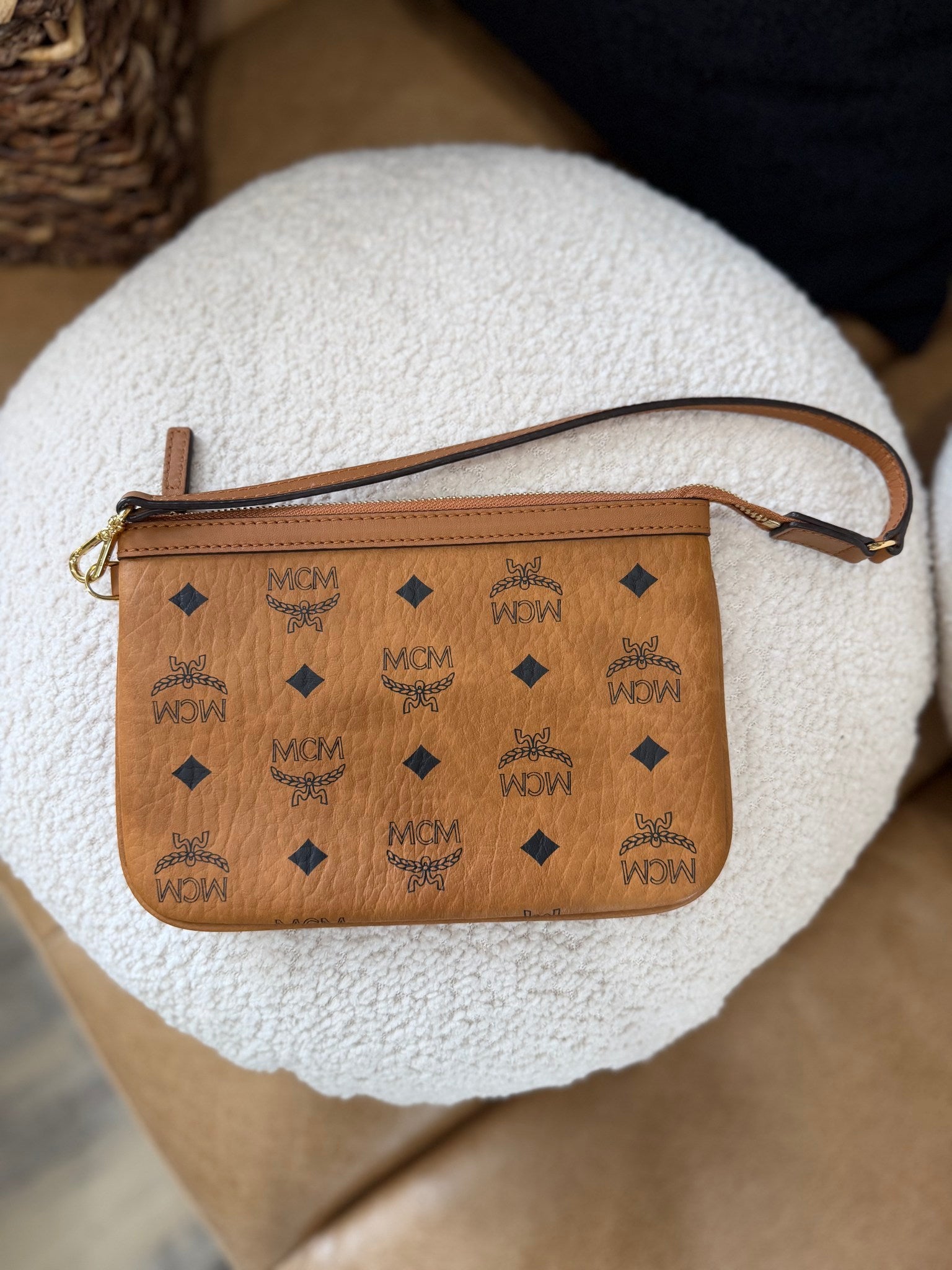 MCM Cognac Coated Canvas Mini Pochette