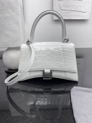 Balenciaga White Croc Embossed Hourglass Top Handle Bag