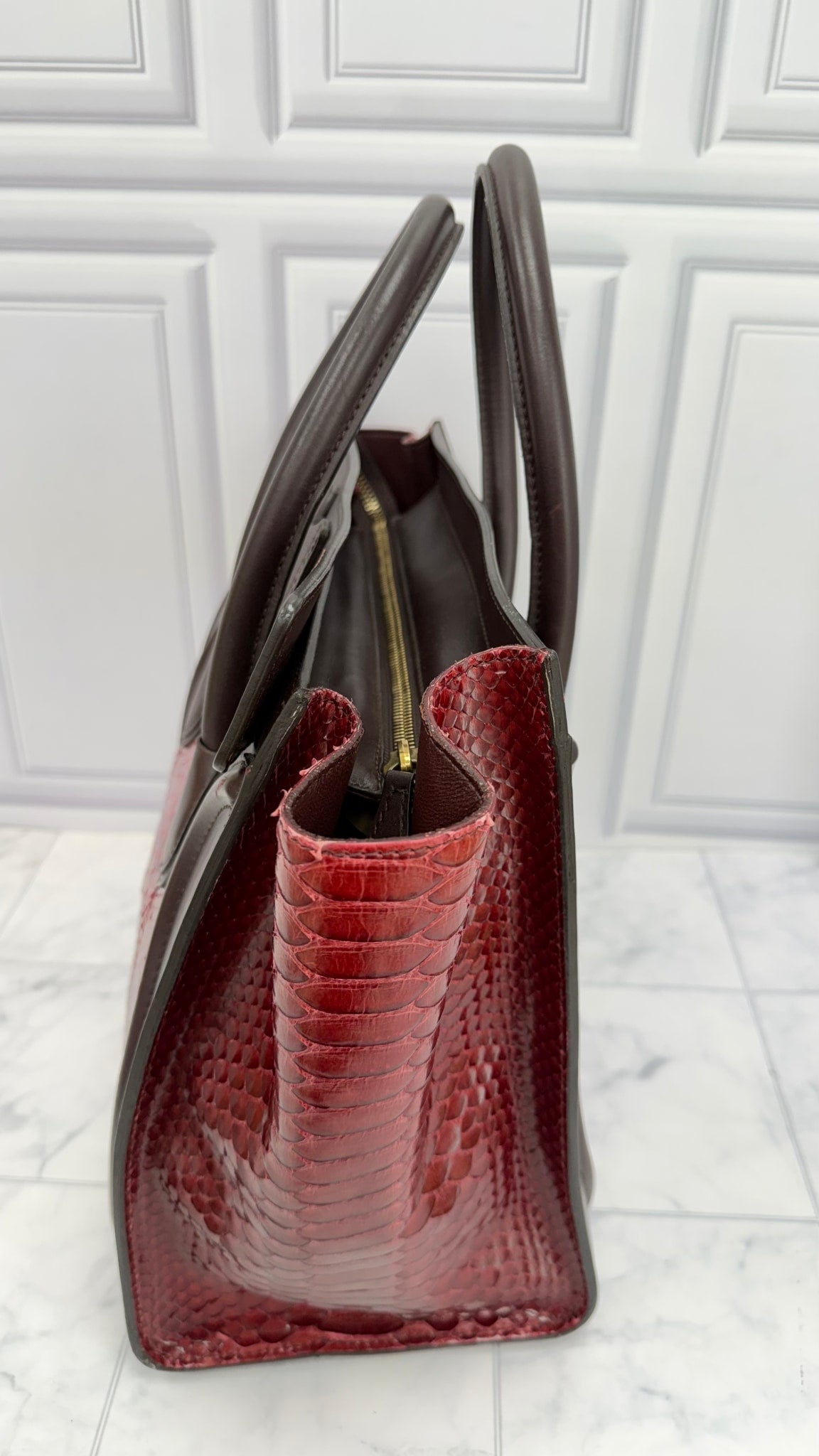 Celine Burgundy Python & Leather Mini Luggage Bag
