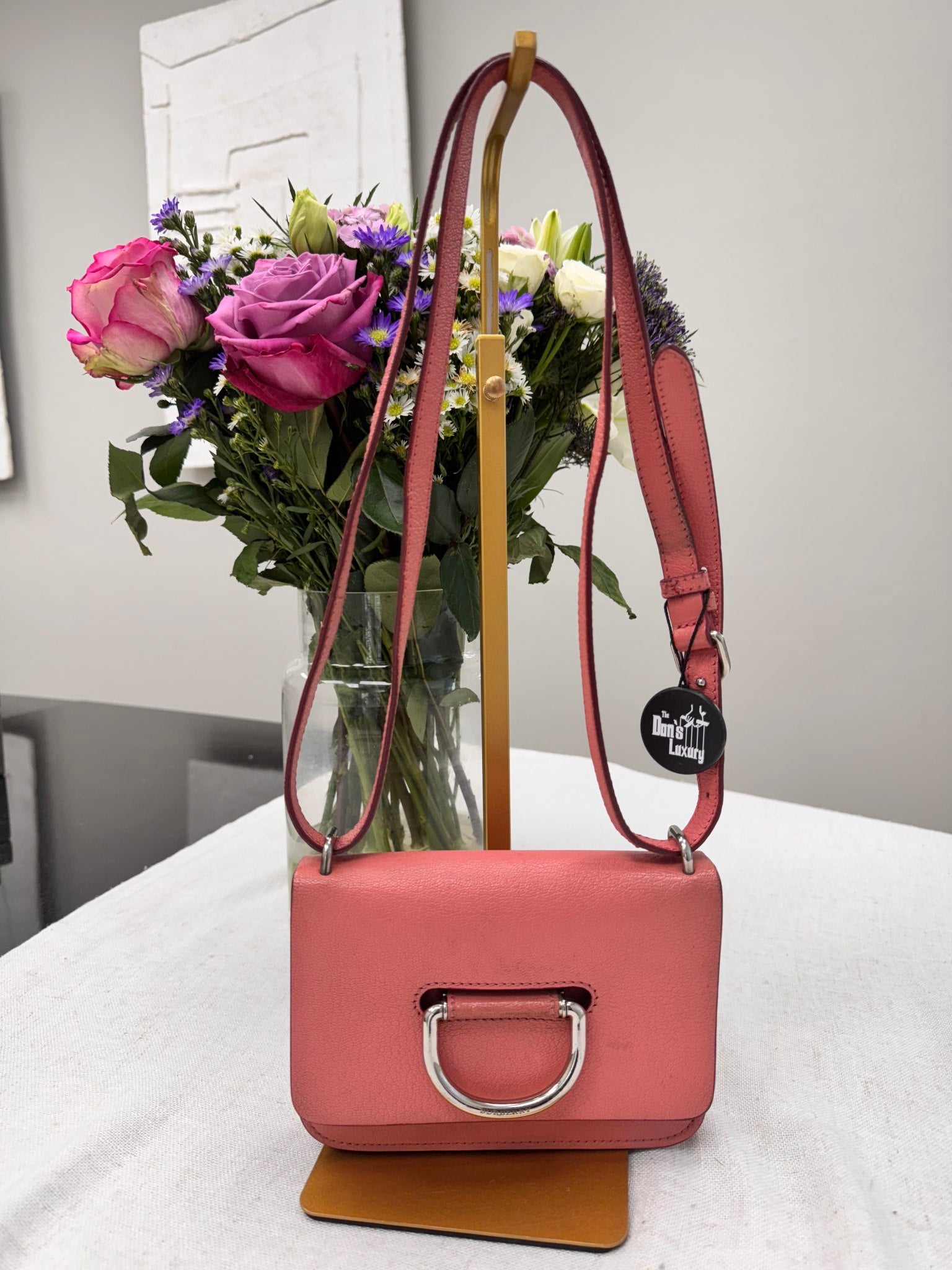 Burberry Pink Grained Leather D-Ring Shoulder bag