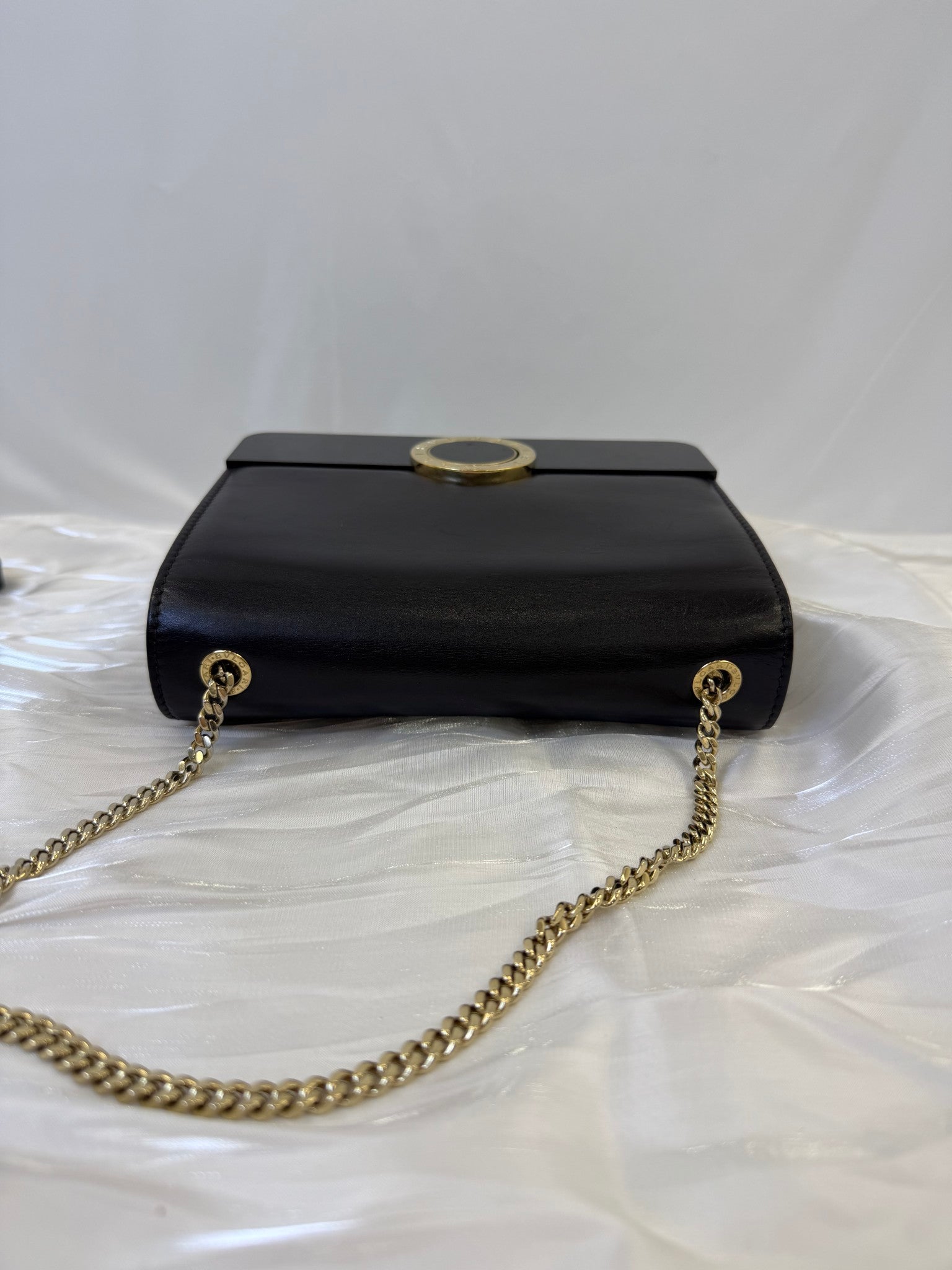 Bvlgari Black Leather Flap Cover Crossbody Bag