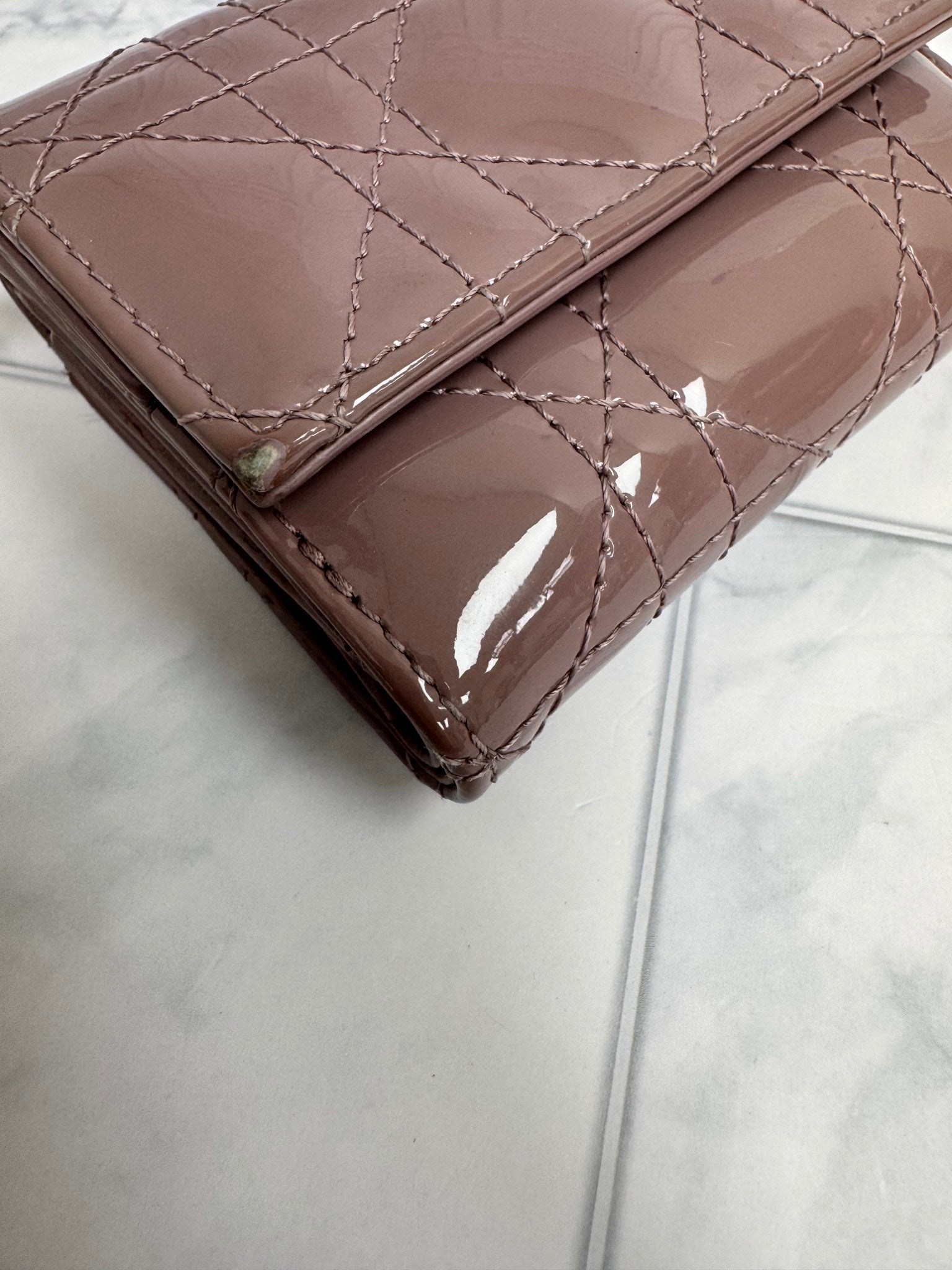 Christian Dior Pink Patent Leather Lotus Wallet