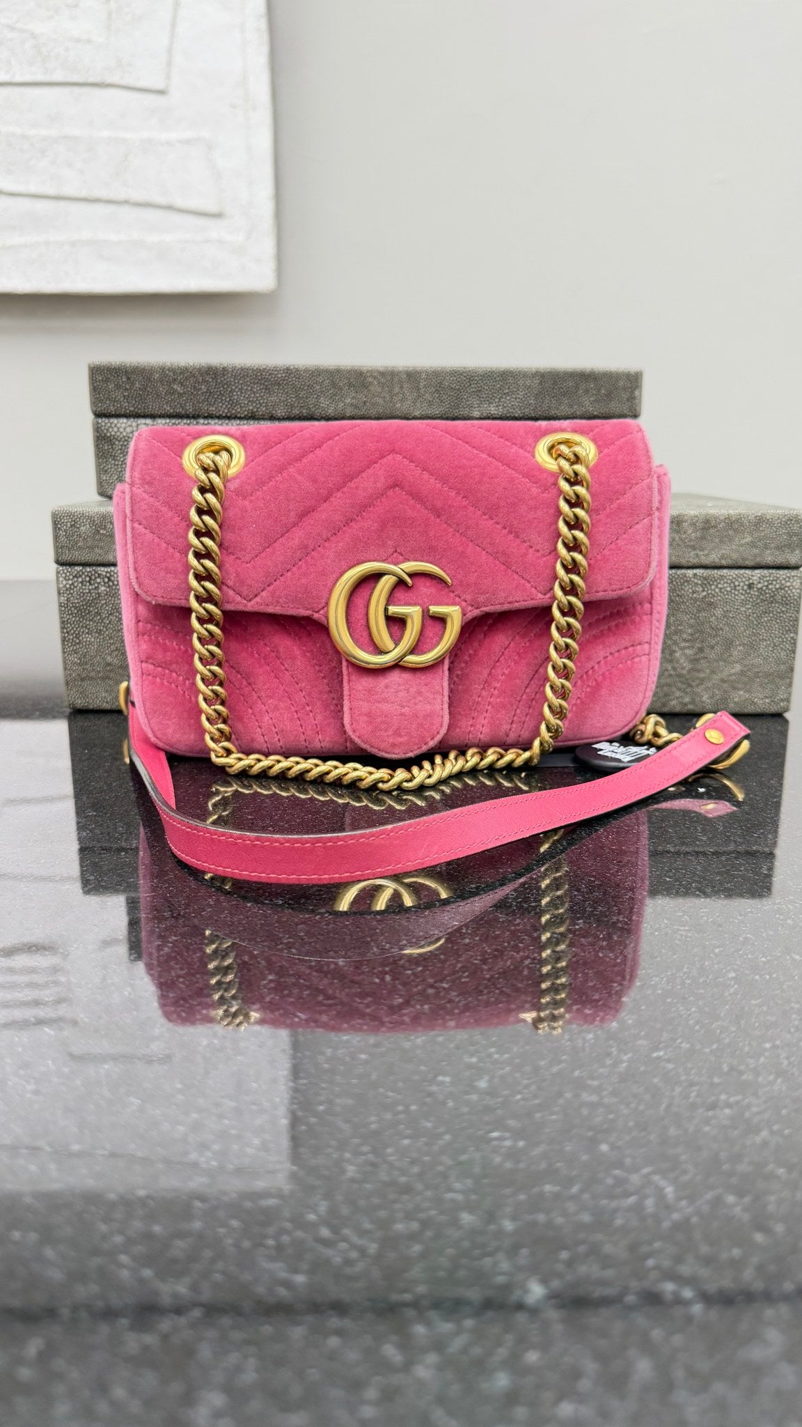 Gucci Pink Velvet Small Marmont Flap Bag
