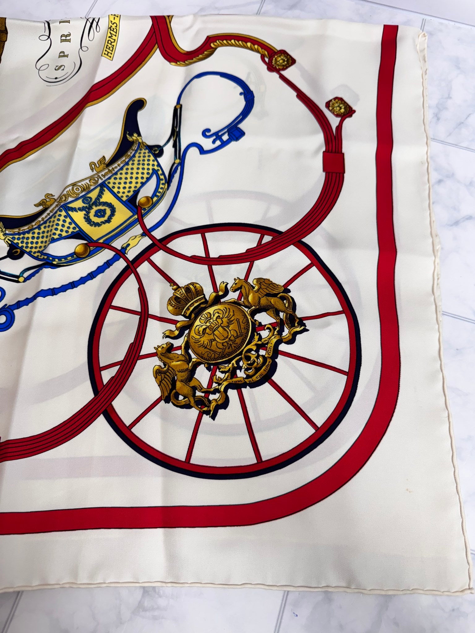 Hermes Red Blue And Cream Silk Springs Scarf