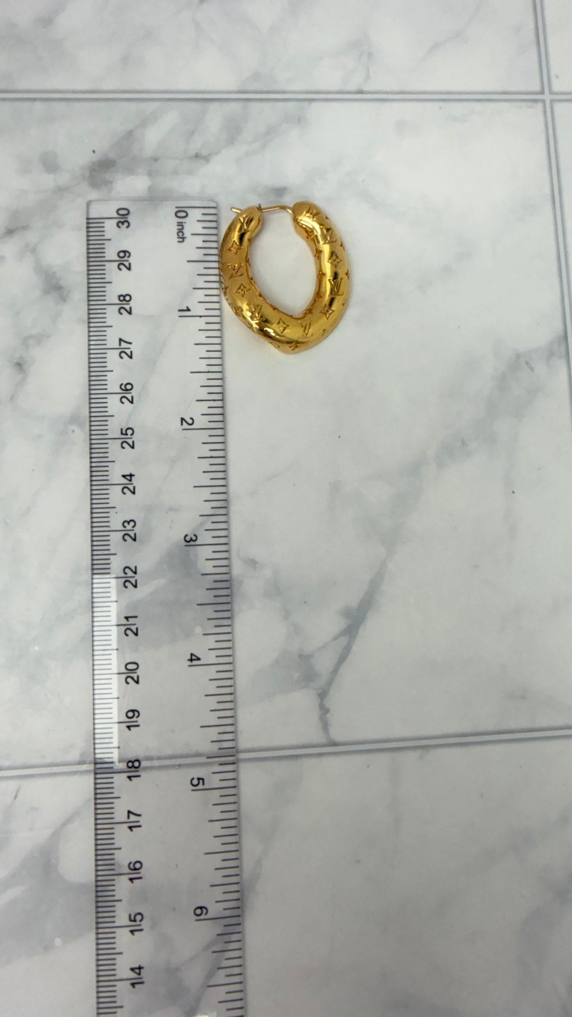 Louis Vuitton Gold Toned Monogram Hoop Earrings 