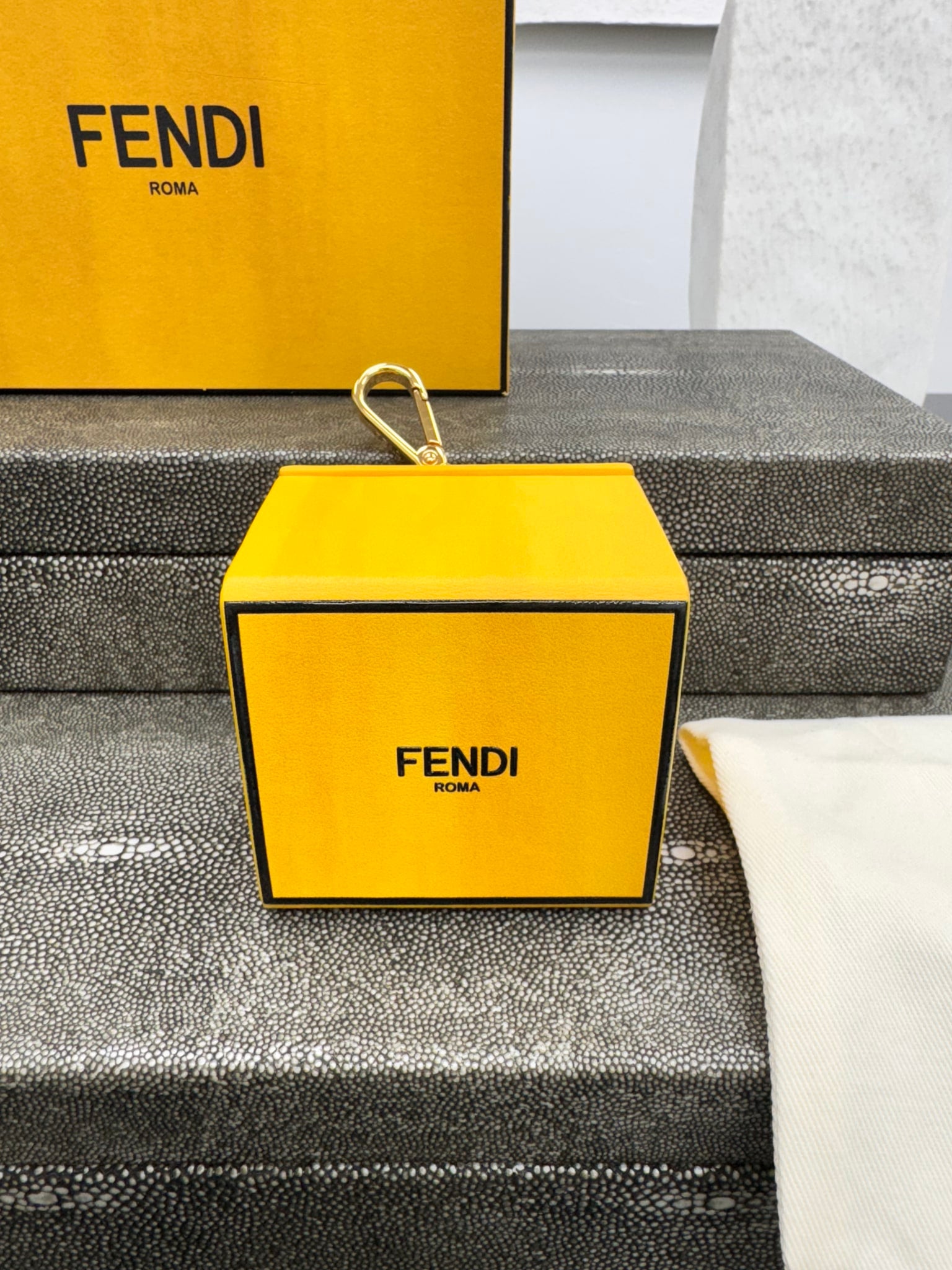 LIKE NEW - Fendi Yellow Leather Roma Mini Box Charm