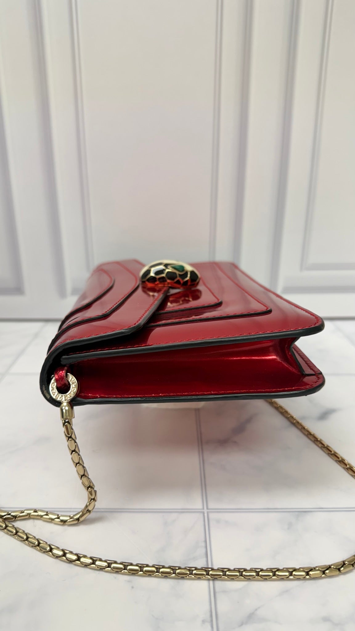 Bvlgari Red Metallic Patent Leather Serpentine Bag