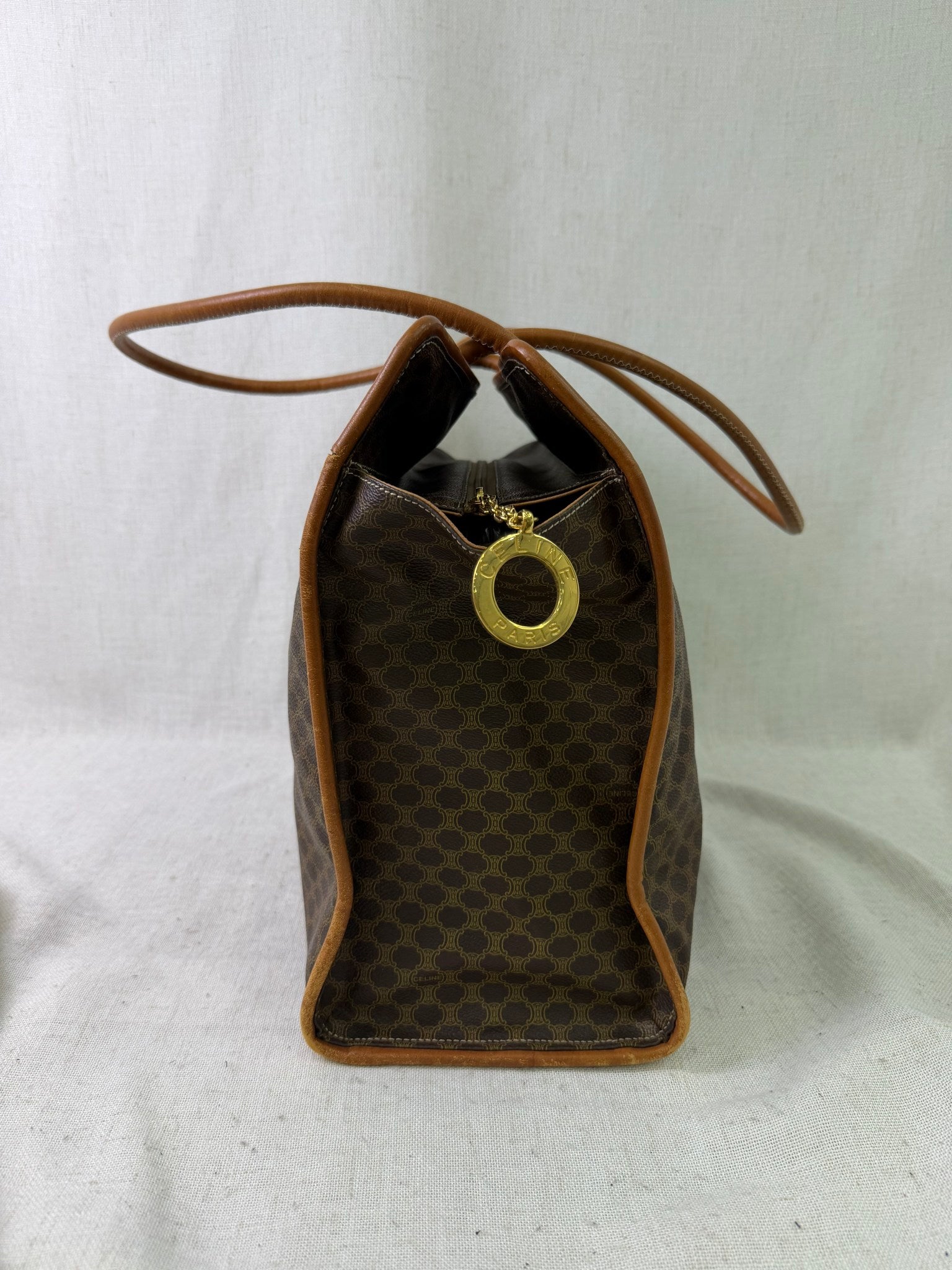 Celine Brown Coated Canvas Macadam Large Tote Bag