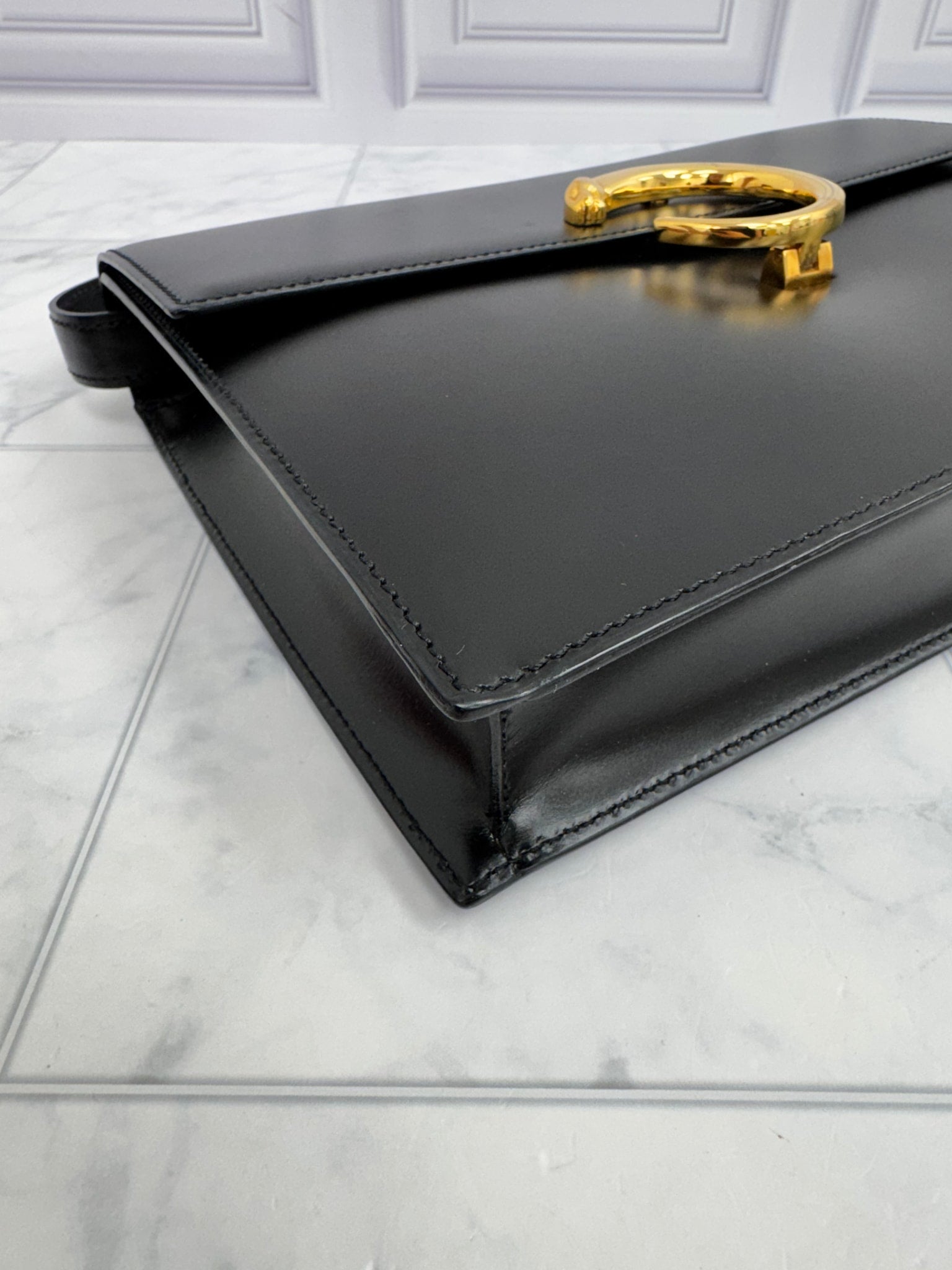 Cartier Black Leather Panthere Double De Cartier Small Top Handle Bag