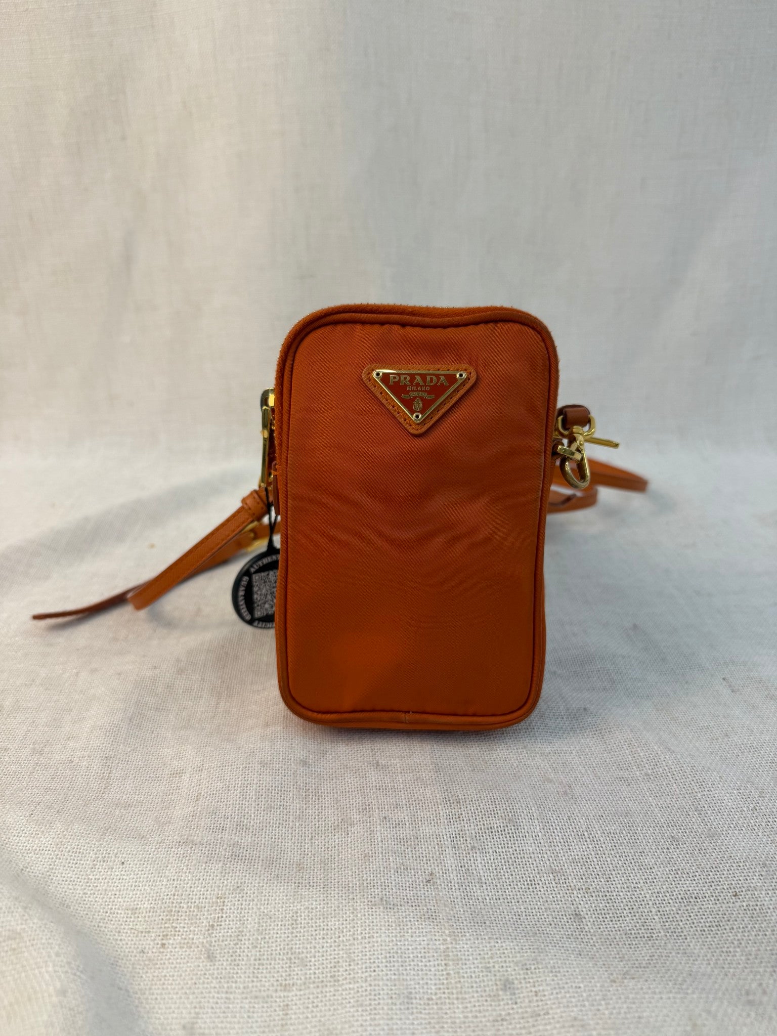 Prada Orange Nylon Tessuto Mini Crossbody Bag