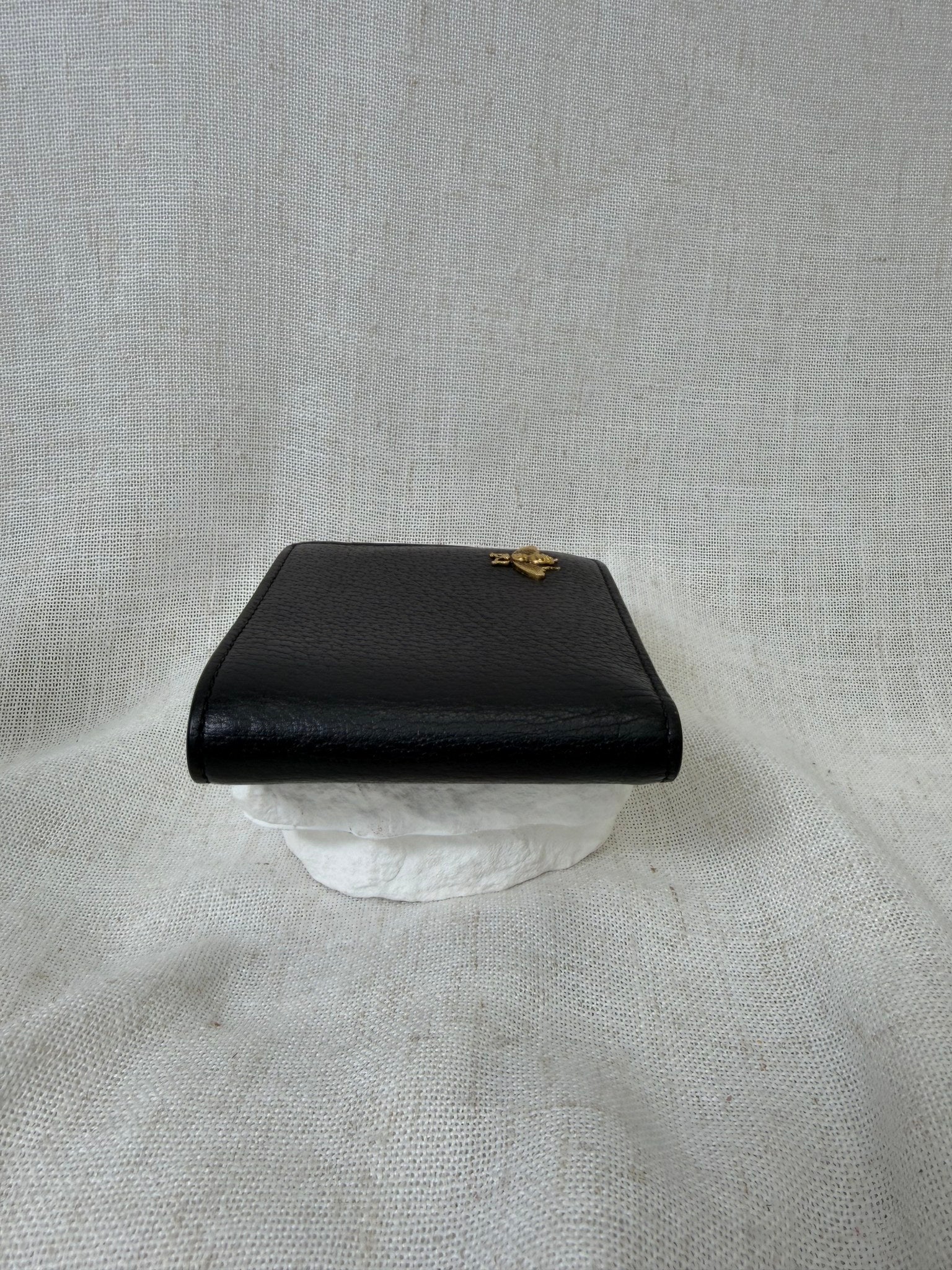Gucci Black Leather Anomalies Bee Bifold Wallet