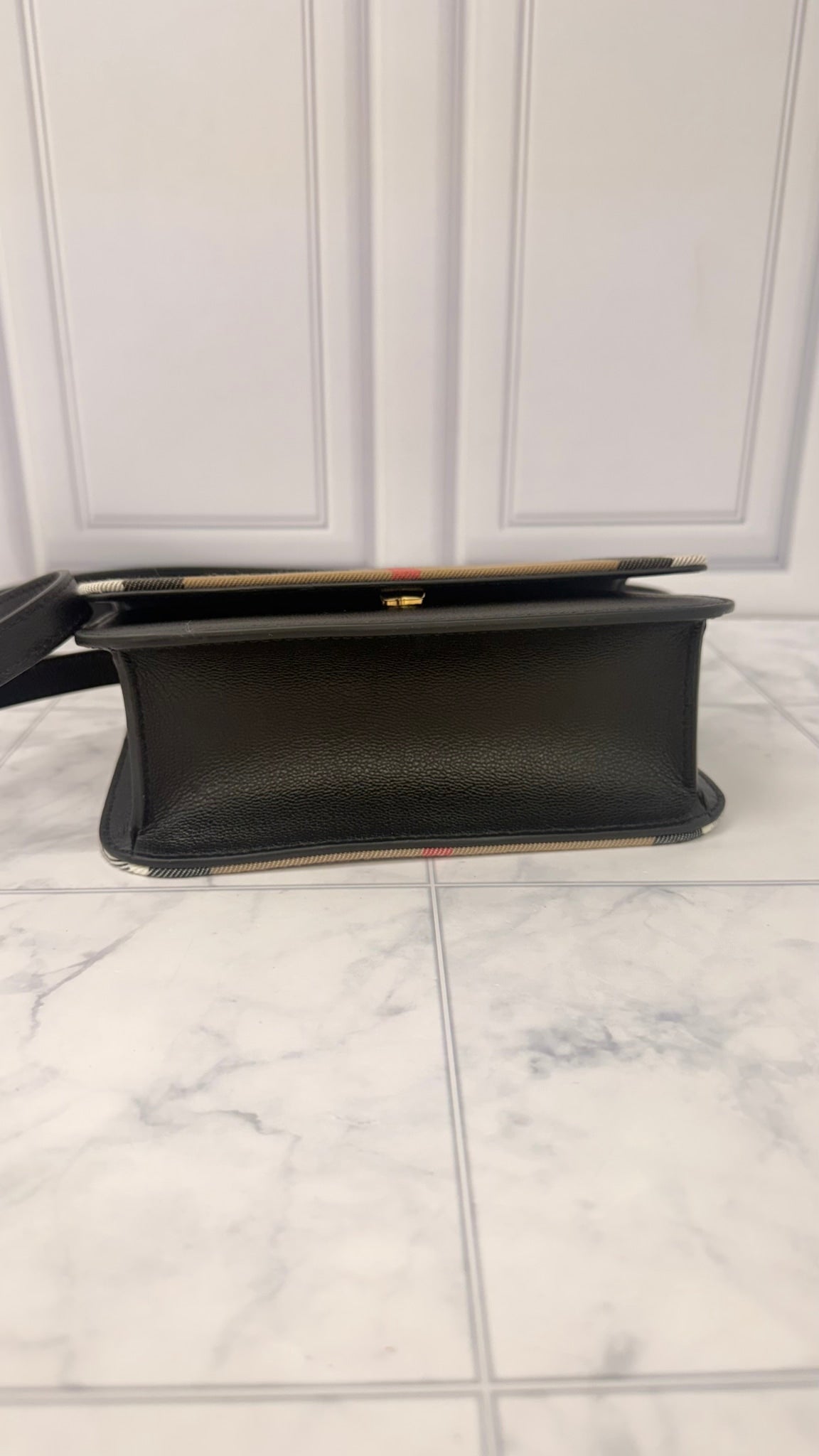 Burberry Nova Check Canvas & Black Leather Crossbody Bag 