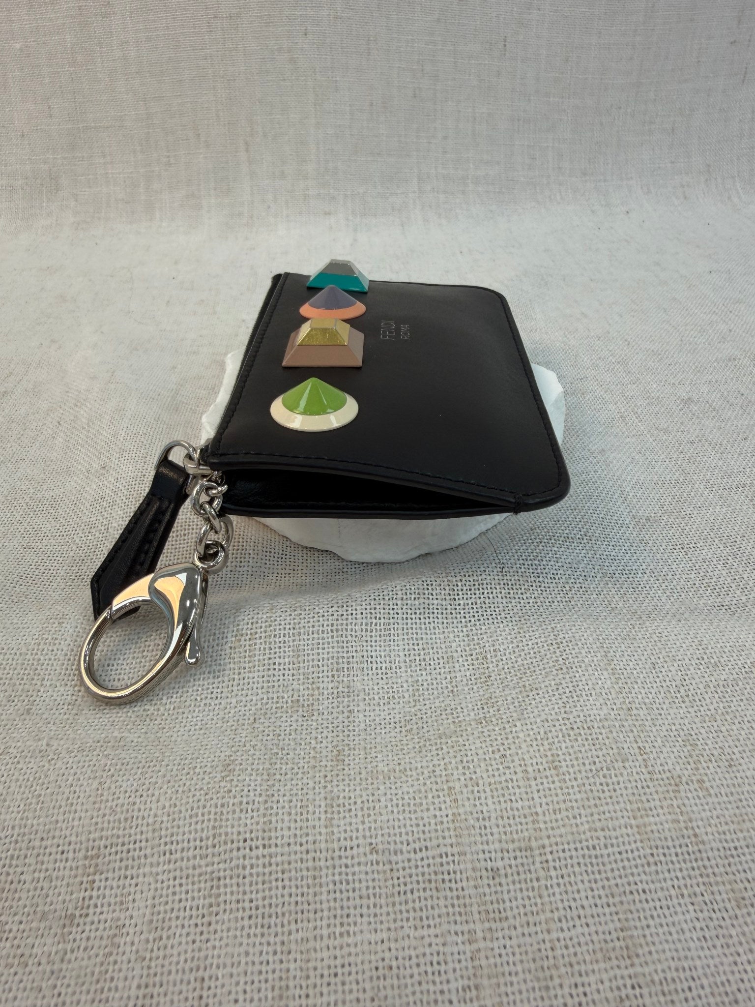 Fendi Black Leather Studded Coin Pouch