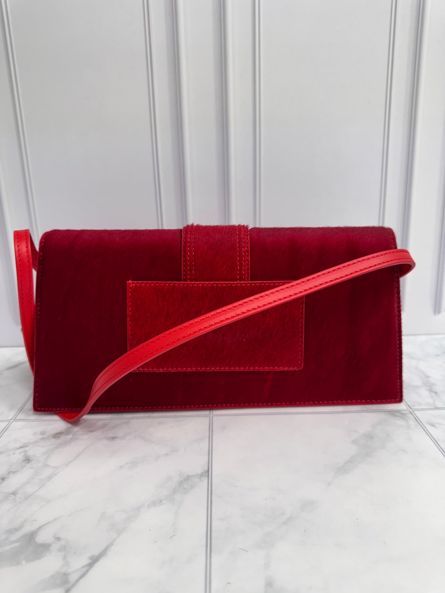 BRAND NEW Jacquemus Red Pony Hair Le Bambino Long Bag