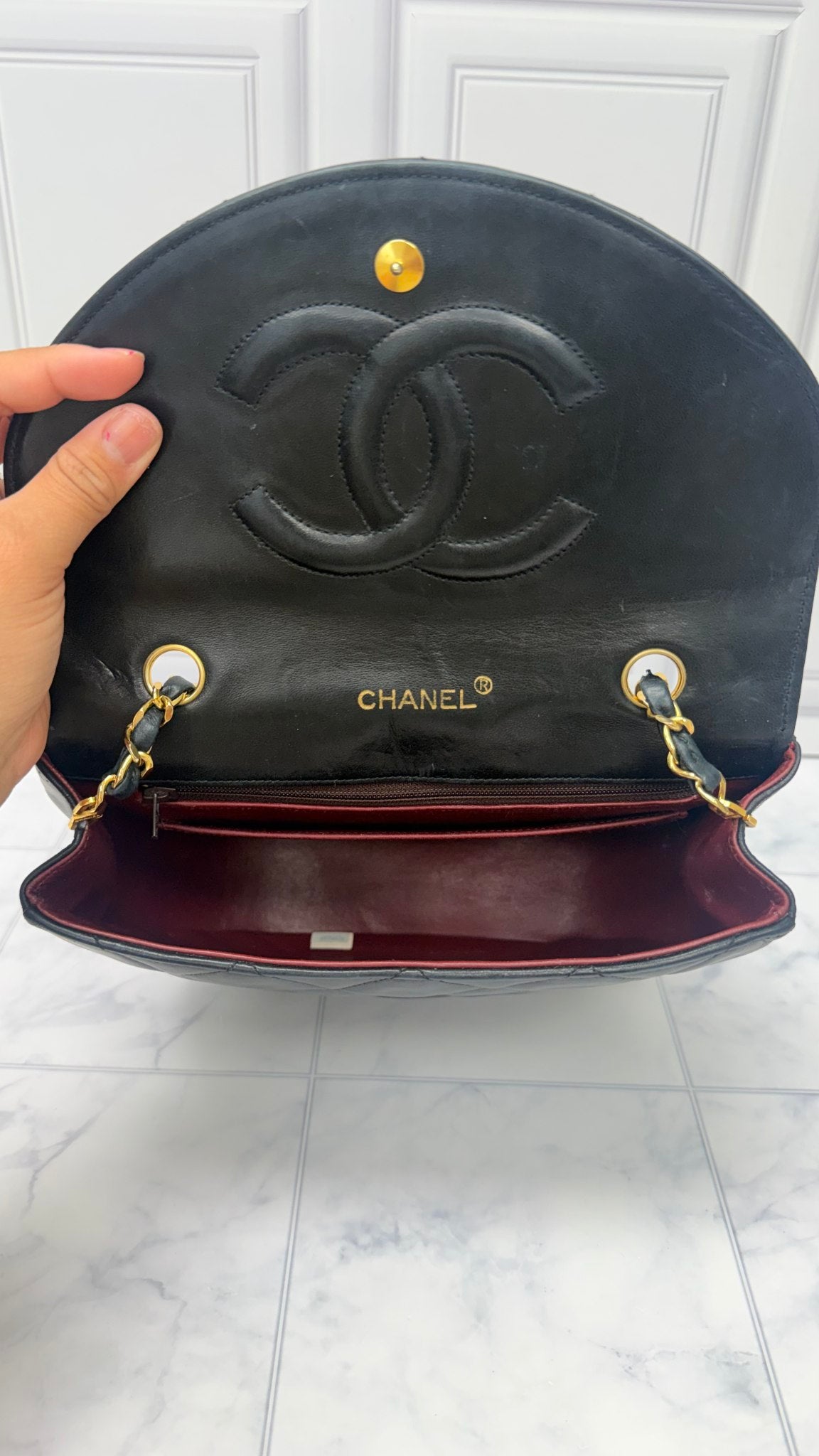 Chanel Black Lambskin Leather Vintage Half Moon Shoulder Bag