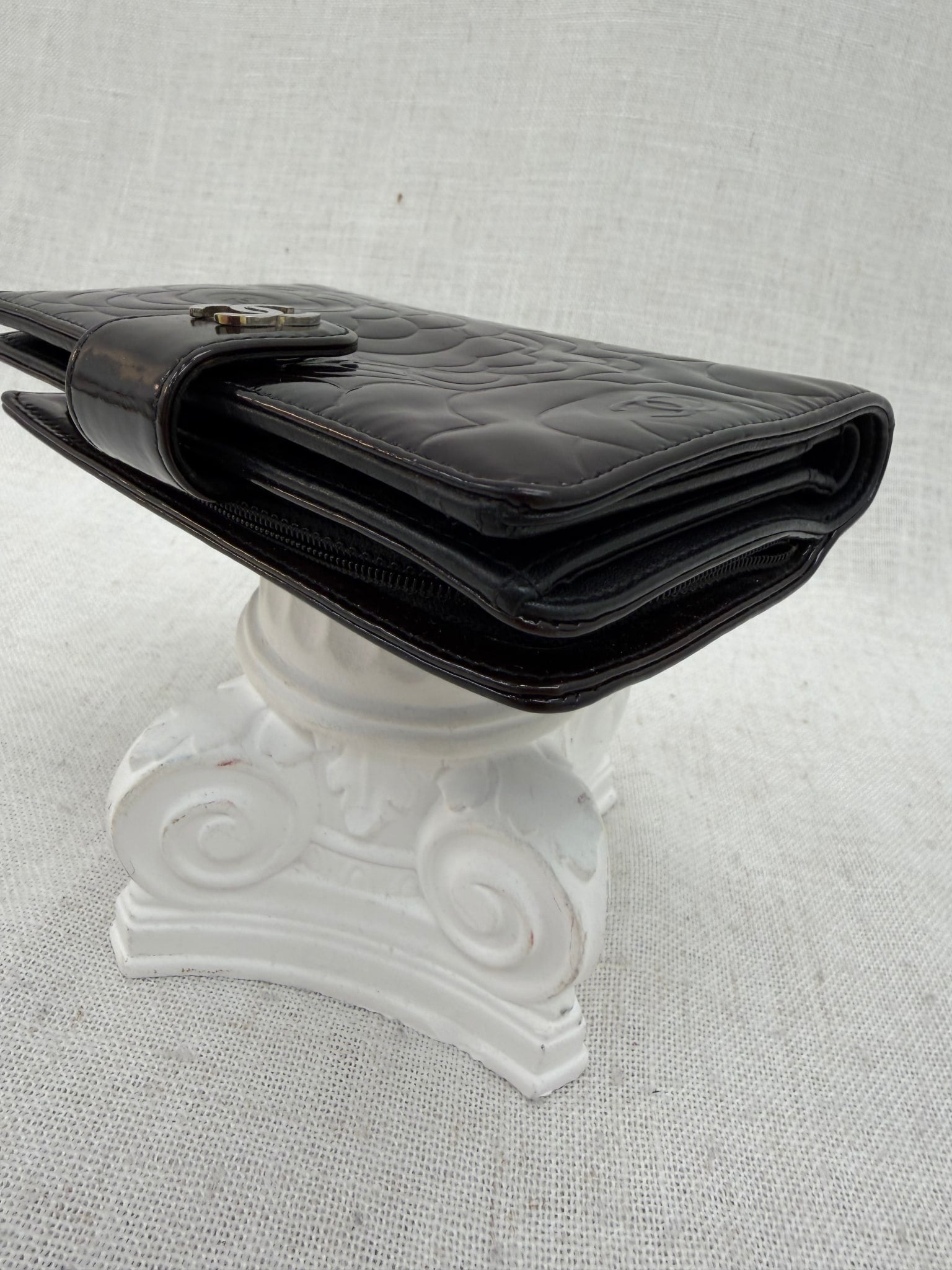 Chanel Black Patent Leather Cameilla Compact Wallet