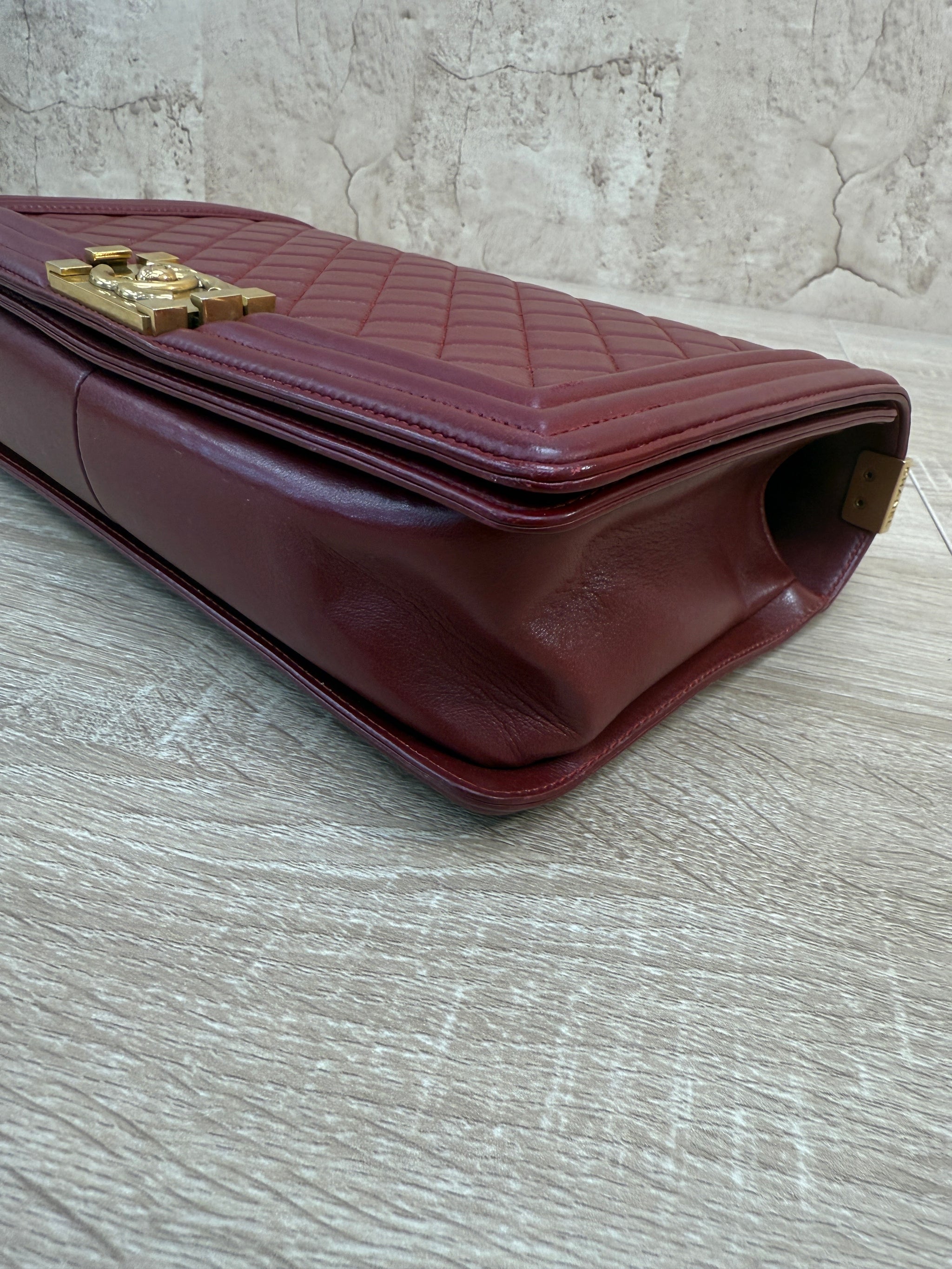 Chanel Dark Red Lambskin Quilted Medium Boy Flap