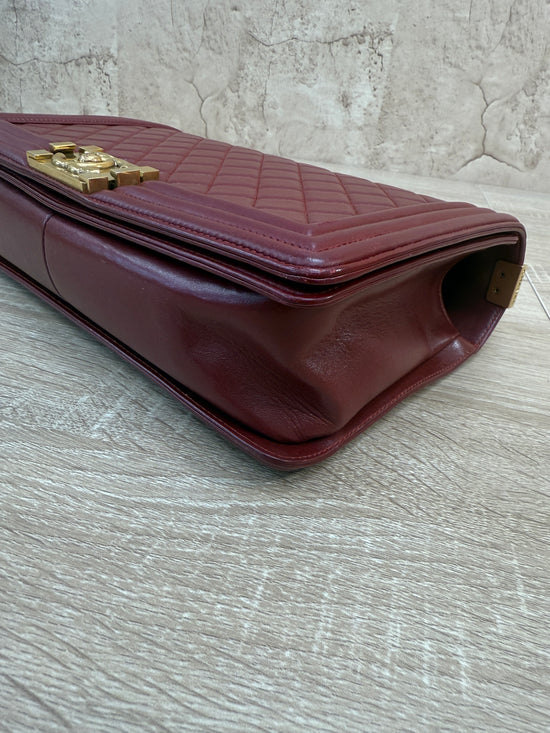 Chanel Dark Red Lambskin Quilted Medium Boy Flap