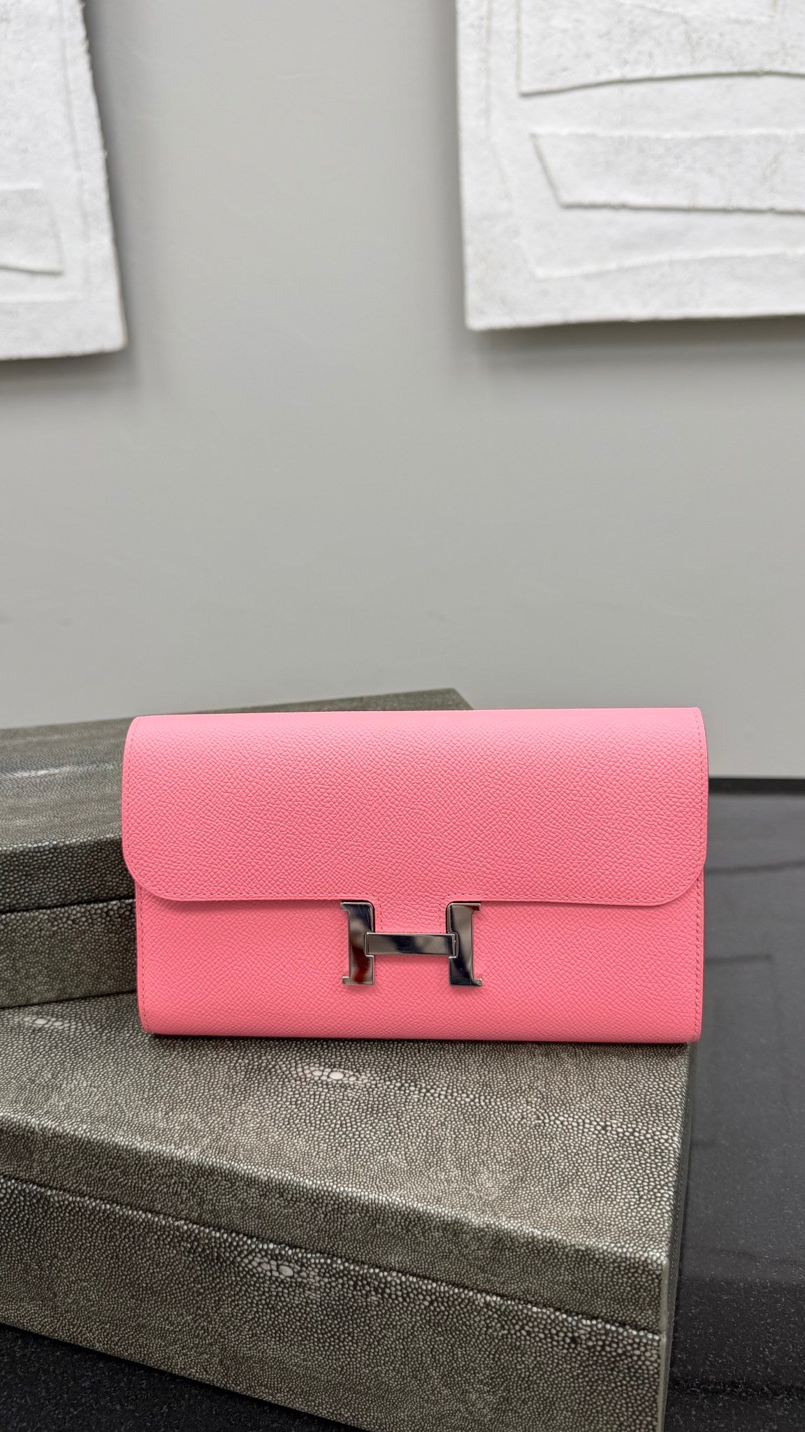 LIKE NEW - Hermes Pink Grained Leather Constance Long Wallet