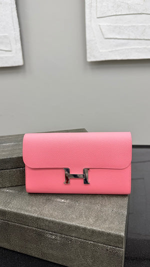 LIKE NEW - Hermes Pink Grained Leather Constance Long Wallet