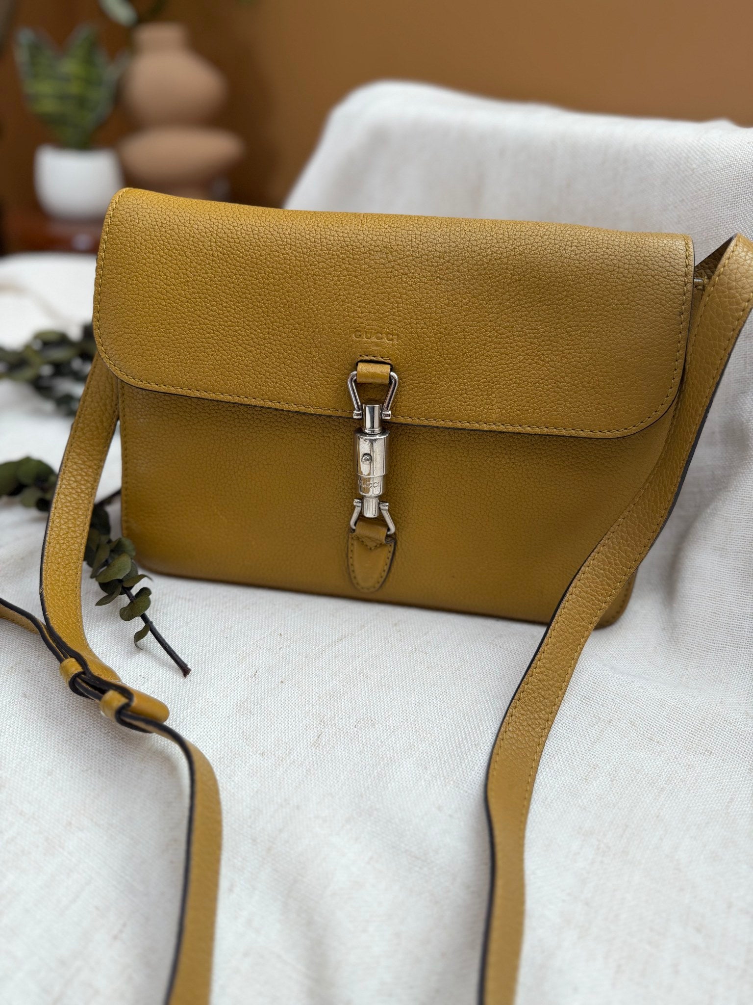 Gucci Mustard Yellow Leather Soft Jackie Crossbody Bag