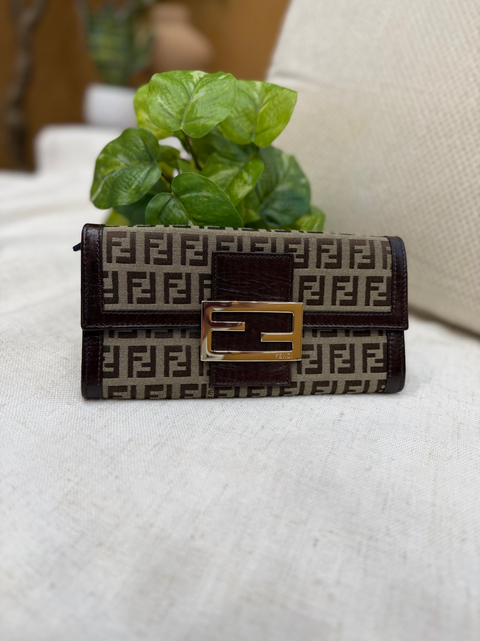 Fendi Brown Zucca Canvas Long Wallet
