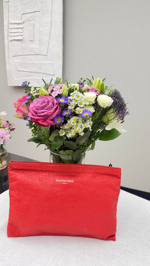 Balenciaga Red Grained Leather Clutch