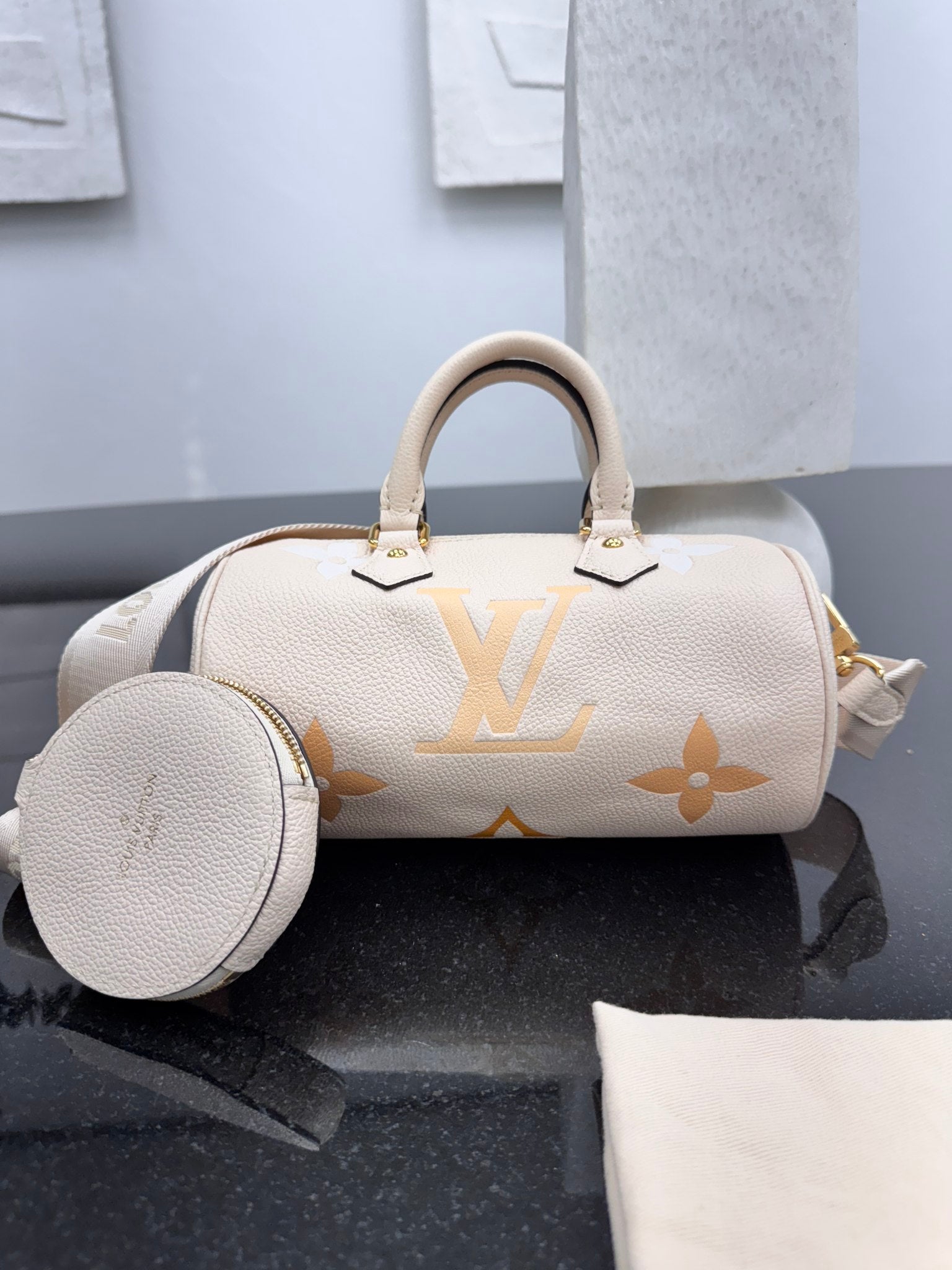 LIKE NEW - Louis Vuitton Beige Monogram Empreinte Giant By The Pool Papillon BB