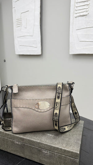 Fendi Grey Grained Leather Selleria Crossbody Bag
