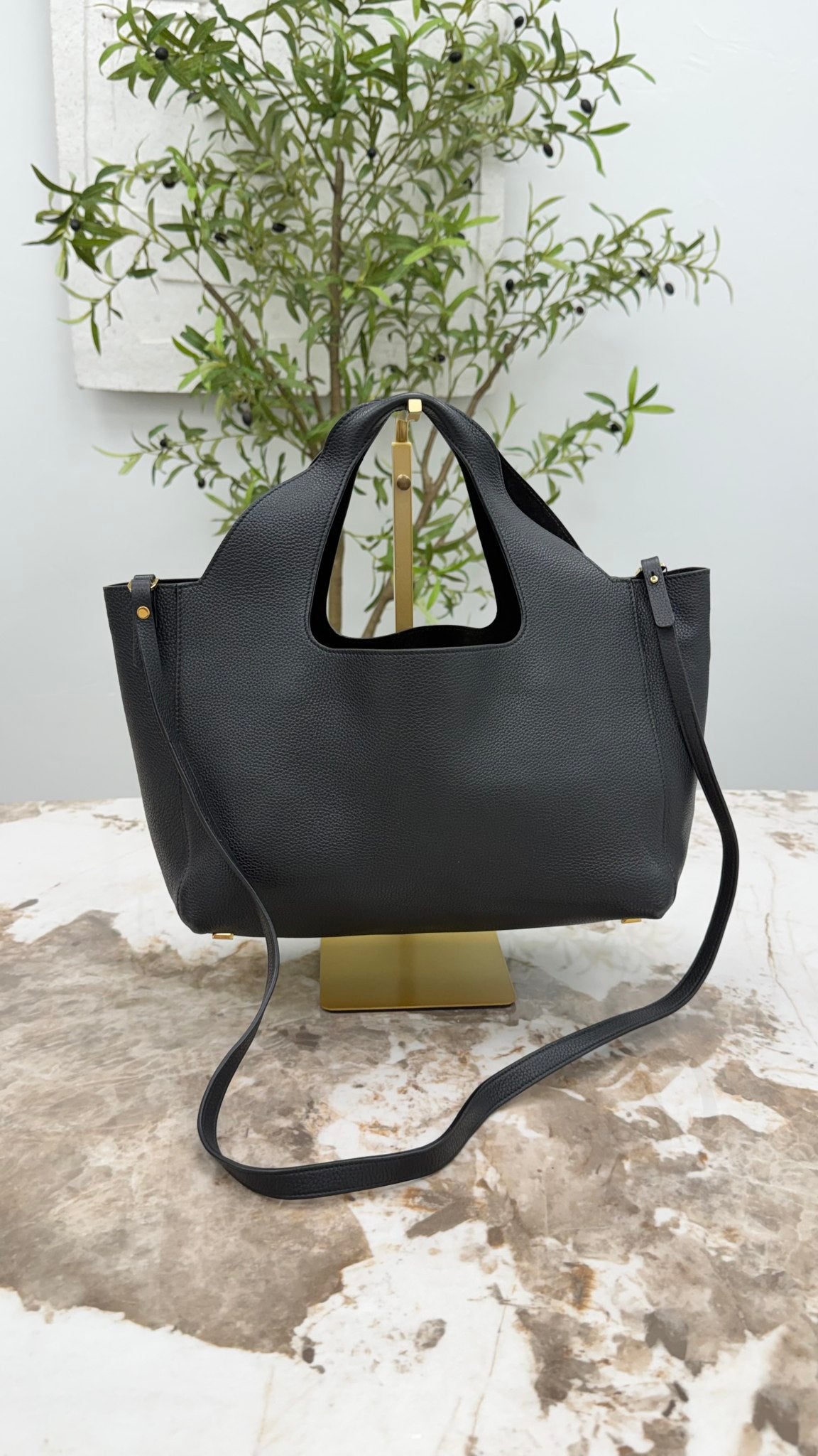 The Row Black Grained Leather Two For One 12 Shoulder Bag