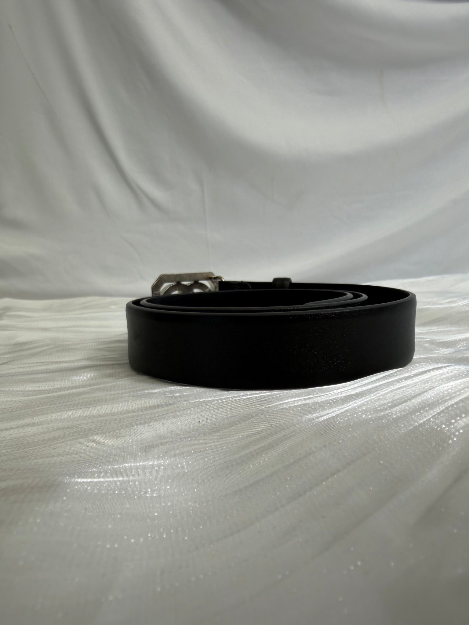 Chanel Black Leather Crystal CC Logo Belt 70/28