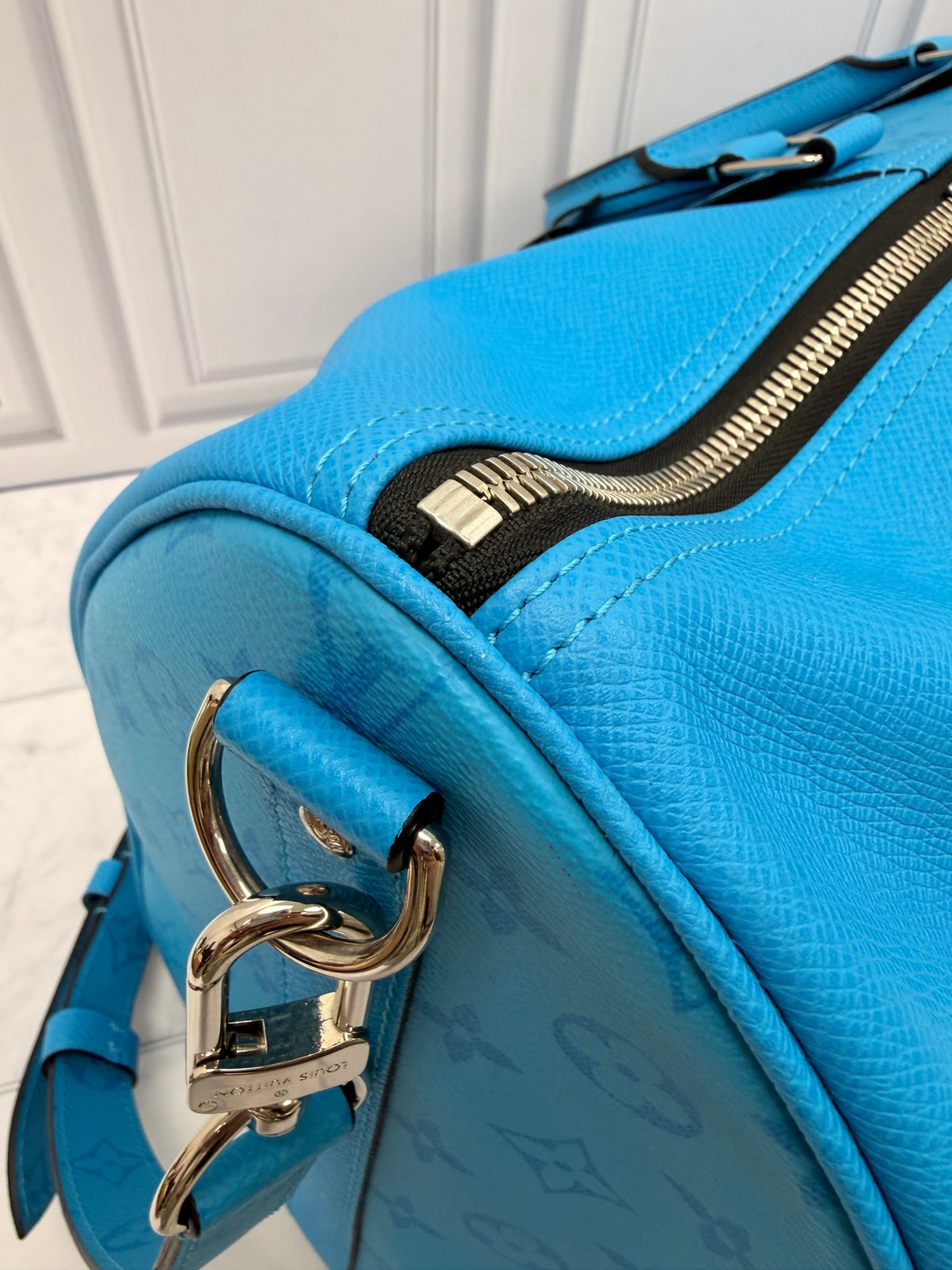 Louis Vuitton Blue Leather Keepall Bandouliere 50 Duffle Bag