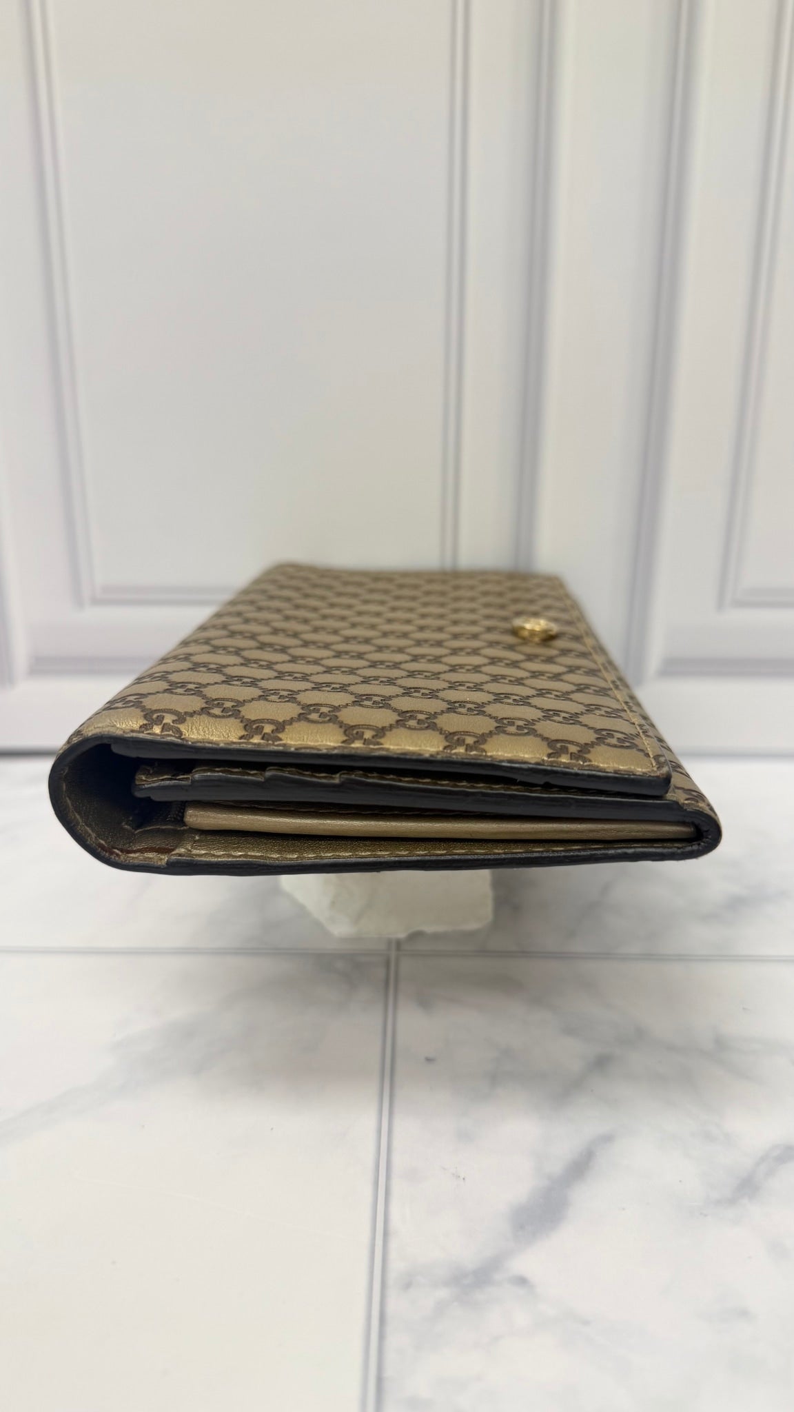 Gucci Gold Micro Guccissima Leather Flap Wallet