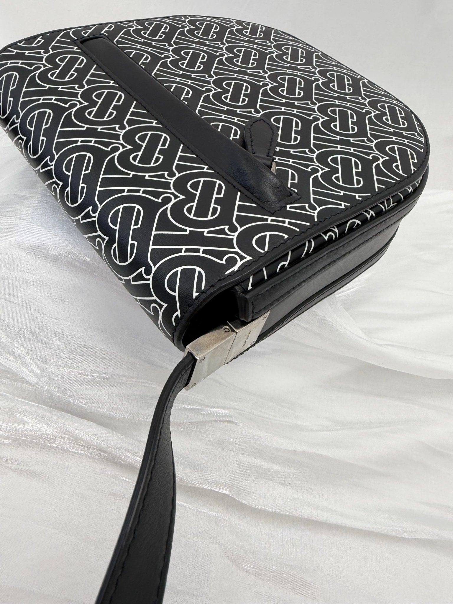 Burberry Black & White Printed Leather Olympia Crossbody