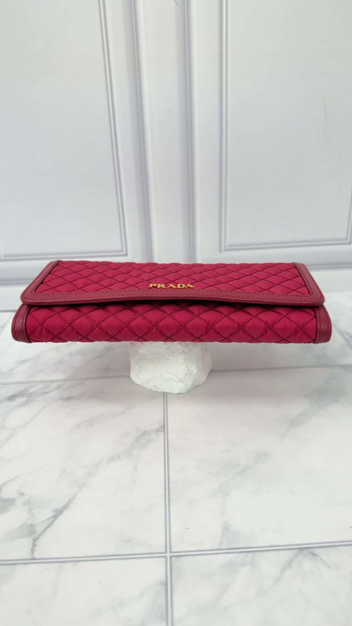Prada Pink Quilted Nylon Long Wallet 