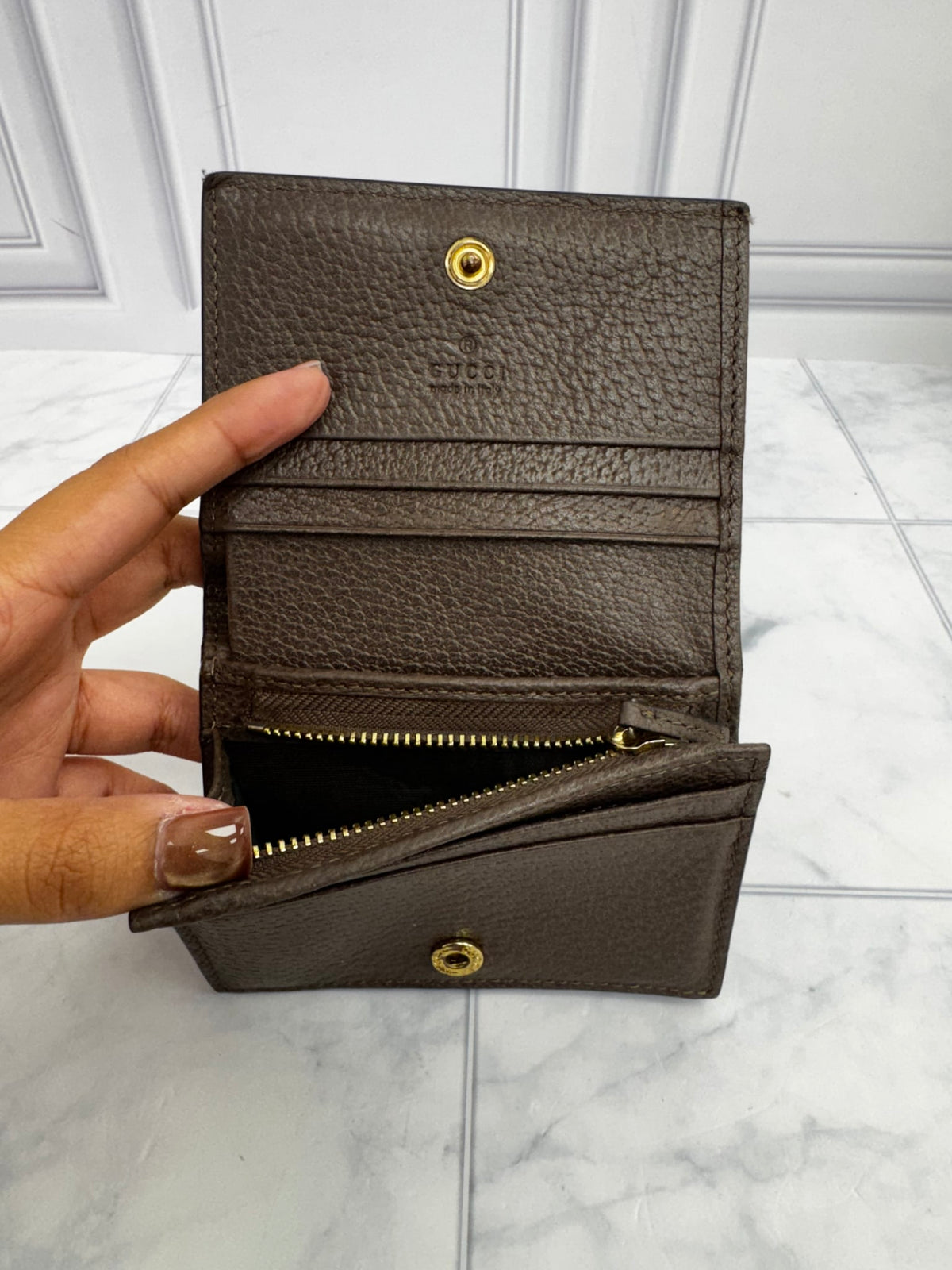 Gucci Brown GG Supreme Ophidia Compact Wallet